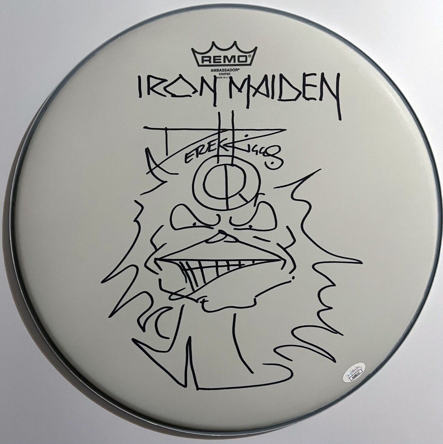 Iron Maiden Derek Riggs JSA Autograph Signed 16" Drum Head Original Sketch Eddie