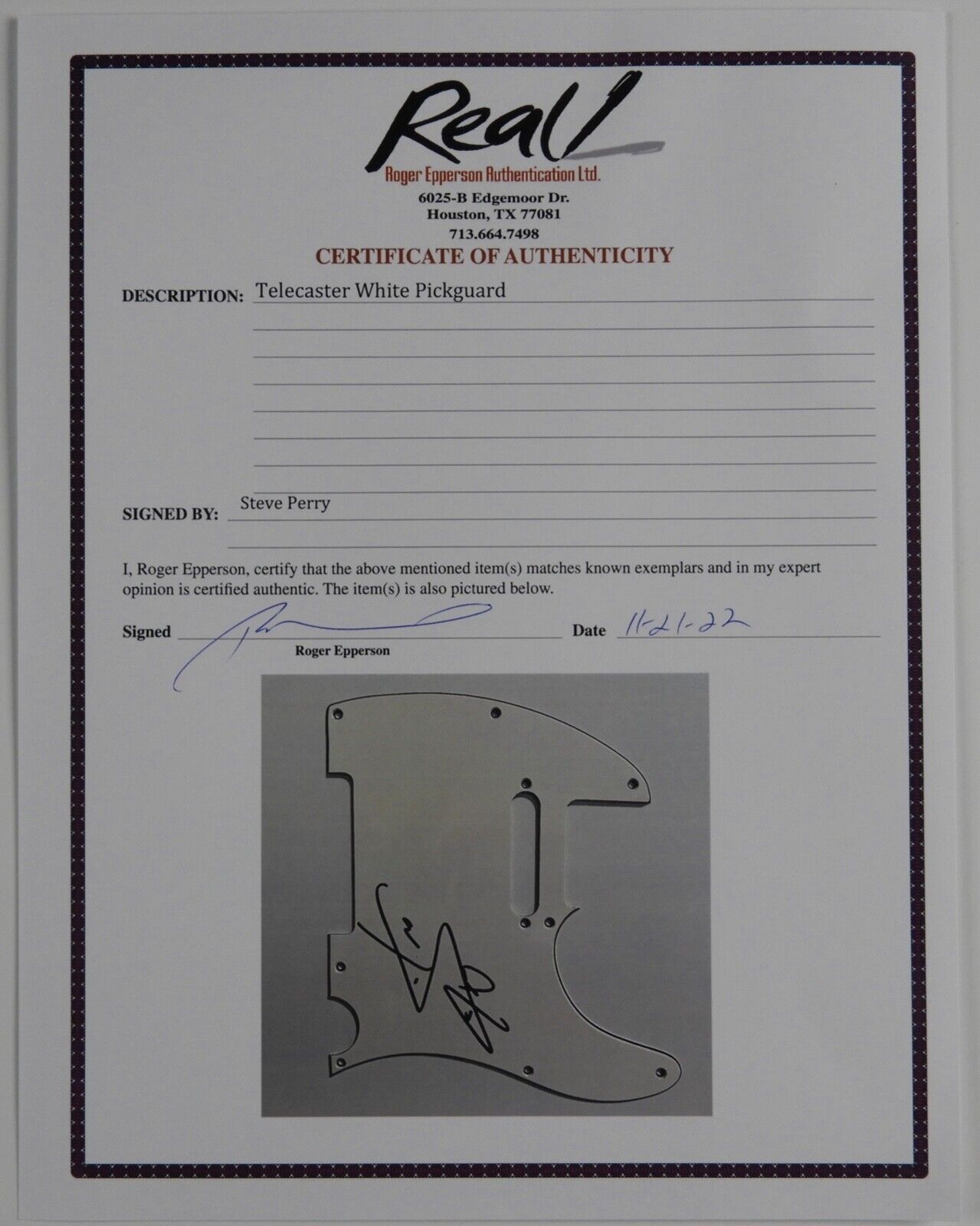 Steve Perry Journey Signed Guitar Autograph Fender Telecaster Epperson REAL