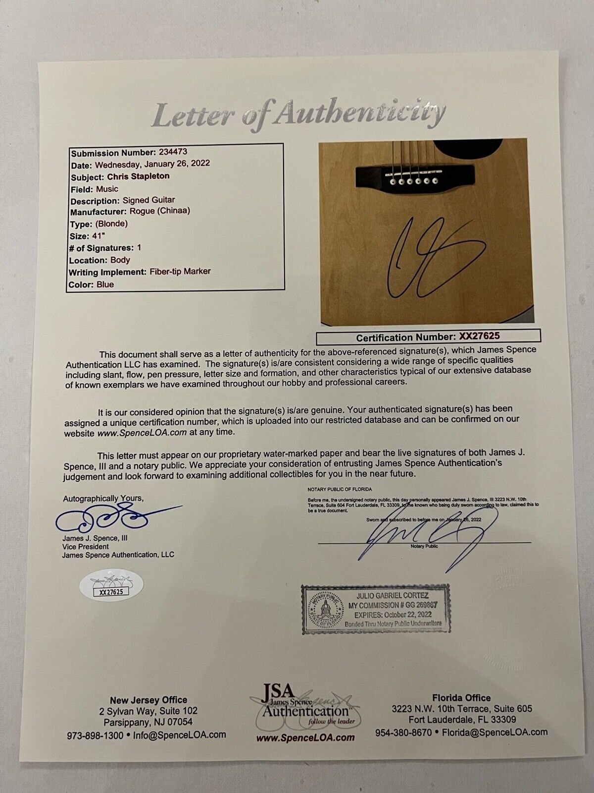 Chris Stapleton JSA Signed Autograph Acoustic Guitar