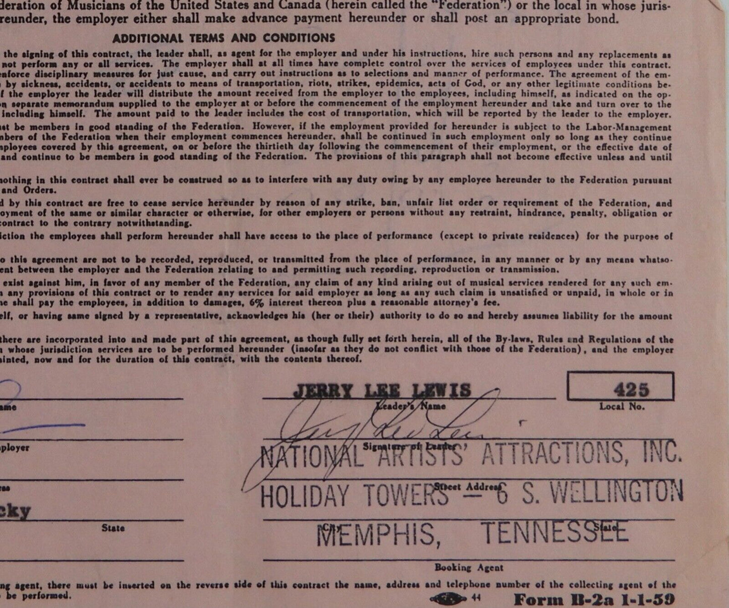 Jerry Lee Lewis JSA Signed Autograph Contract 1966 Louisville, KY