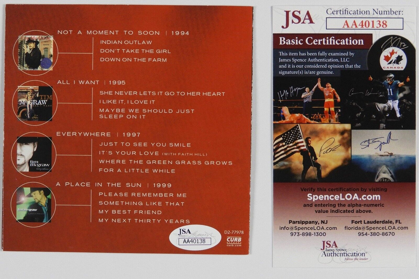 Tim McGraw JSA signed autograph CD Booklet Greatest Hits