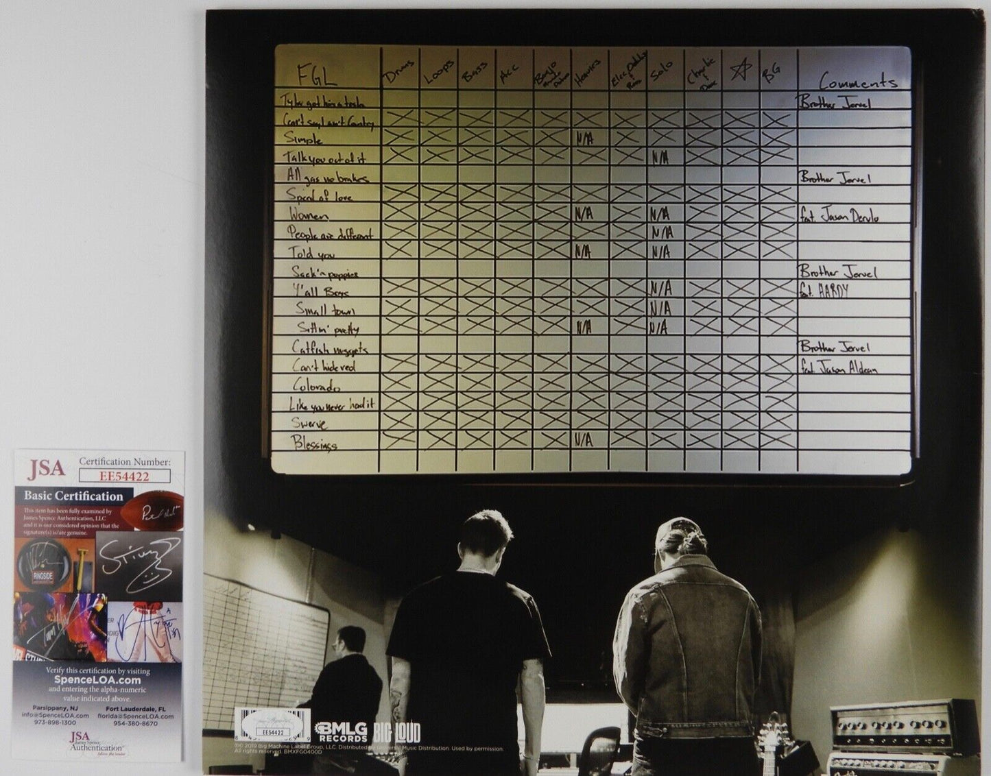 Florida Georgia Line Signed Autograph JSA Album Record Vinyl Can't Say