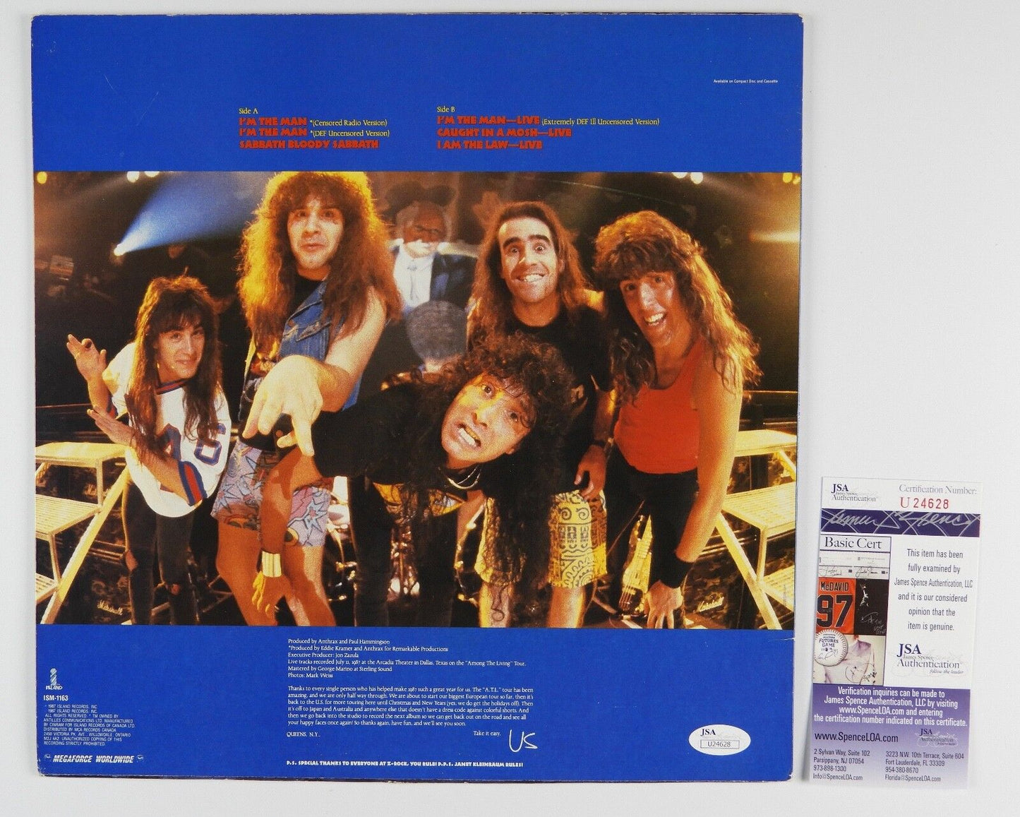 Anthrax Fully Signed Autograph Record Album JSA Vinyl I'm the Man Dan Spitz