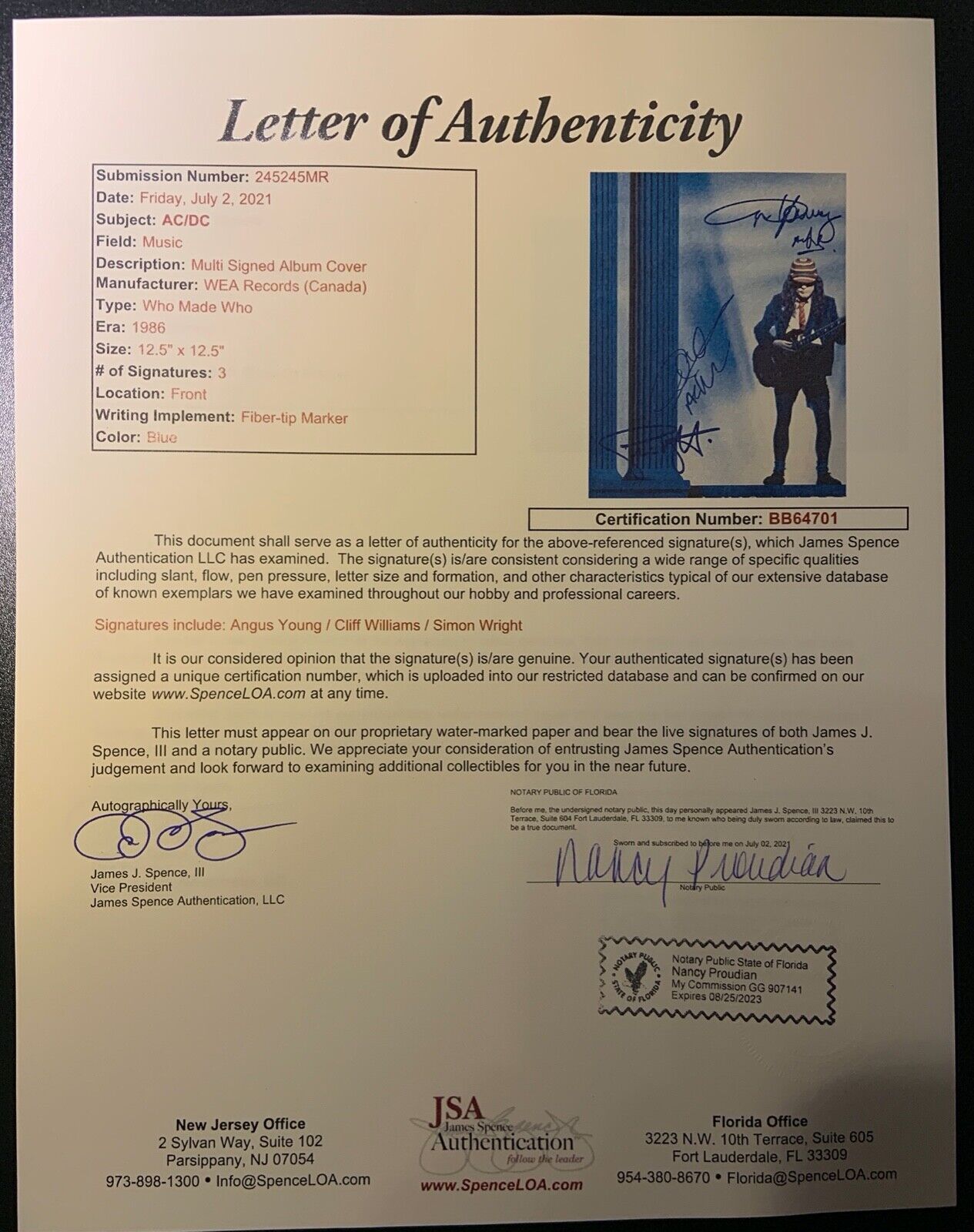 AC/DC JSA COA Signed Autograph Record Vinyl Album Angus Young + Who Made Who