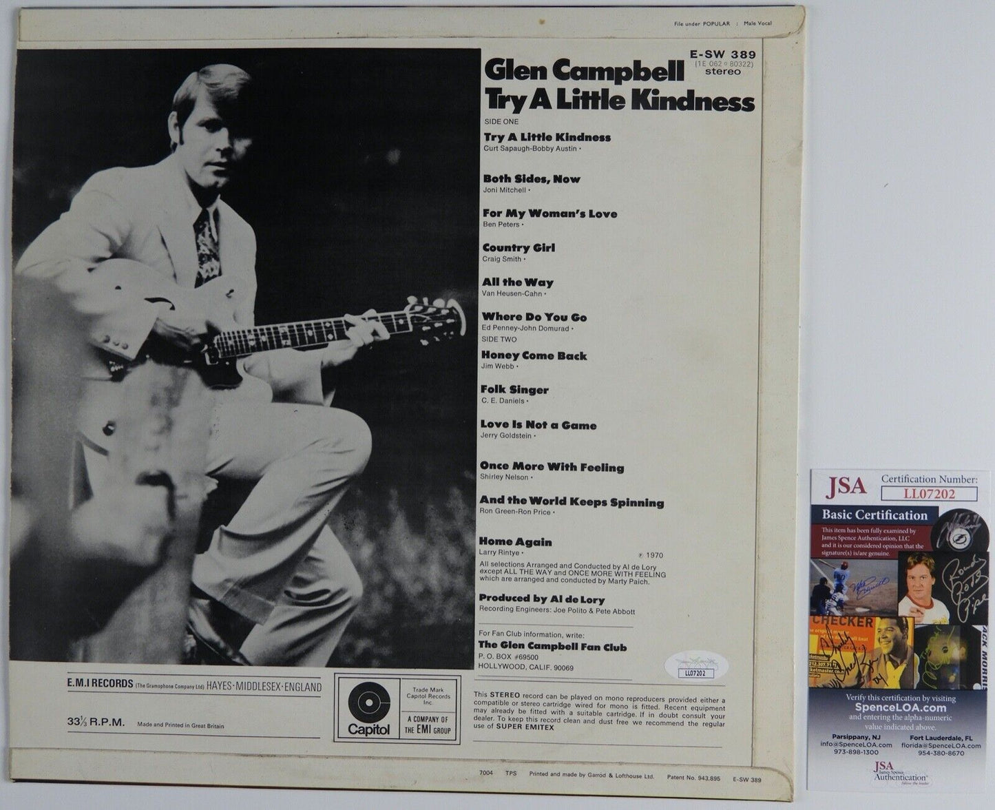 Glen Campbell JSA Signed Autograph Album Record Vinyl Try A Little Kindness