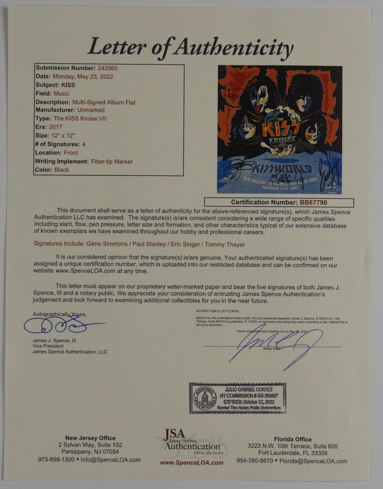 KISS JSA Signed Autograph 12 x 12 Gene Simmons Paul Stanley Kruise Poster