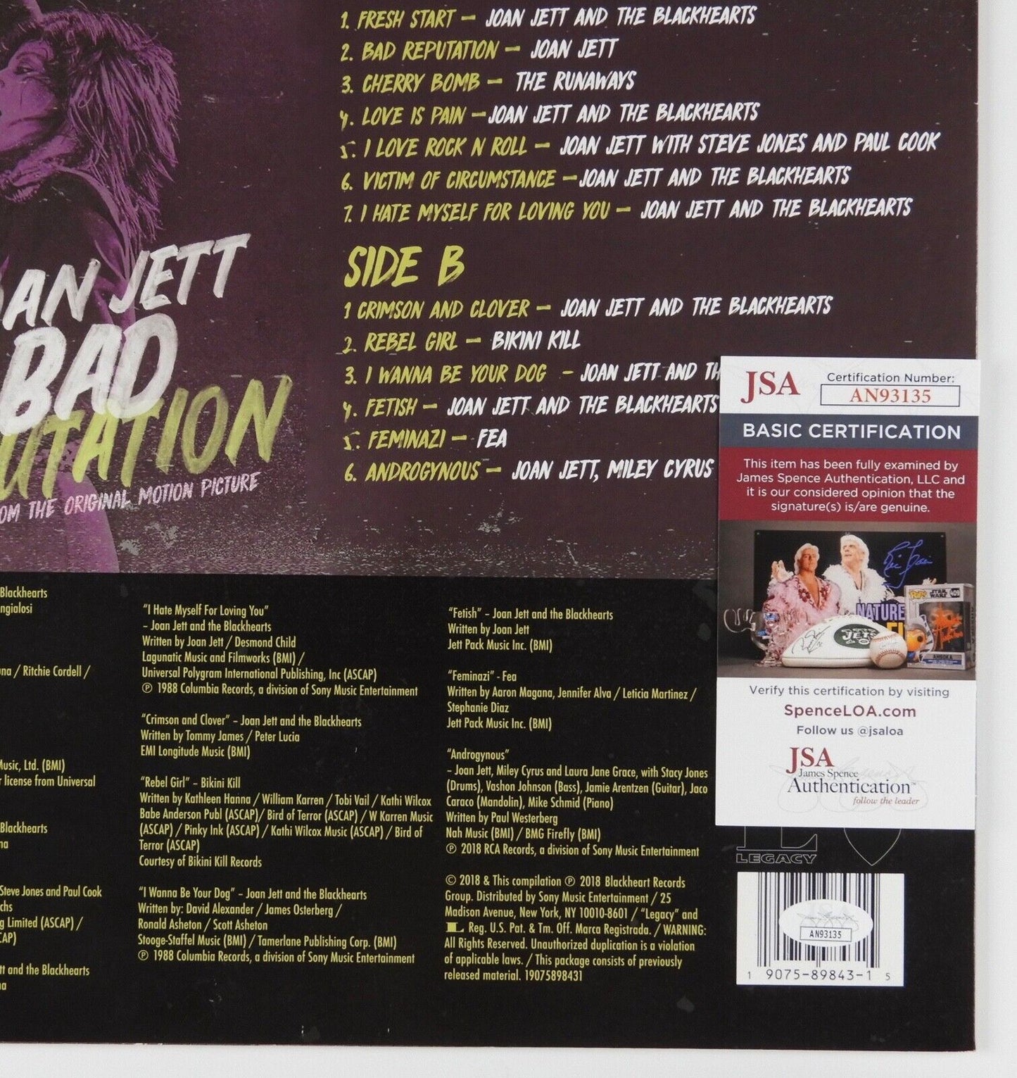 Joan Jett JSA Signed Autograph Album Record Vinyl Reputation