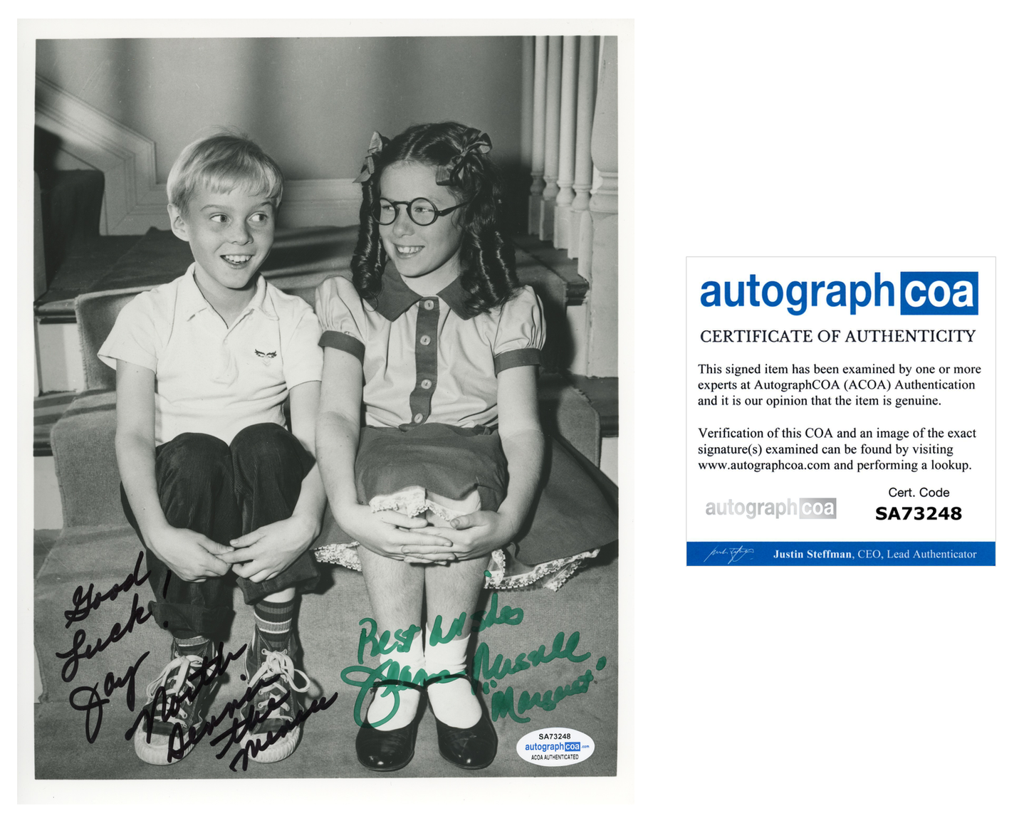 Jay North Dennis The Menace Jeanne Russell ACOA Signed Autograph 8 x 10 Photo