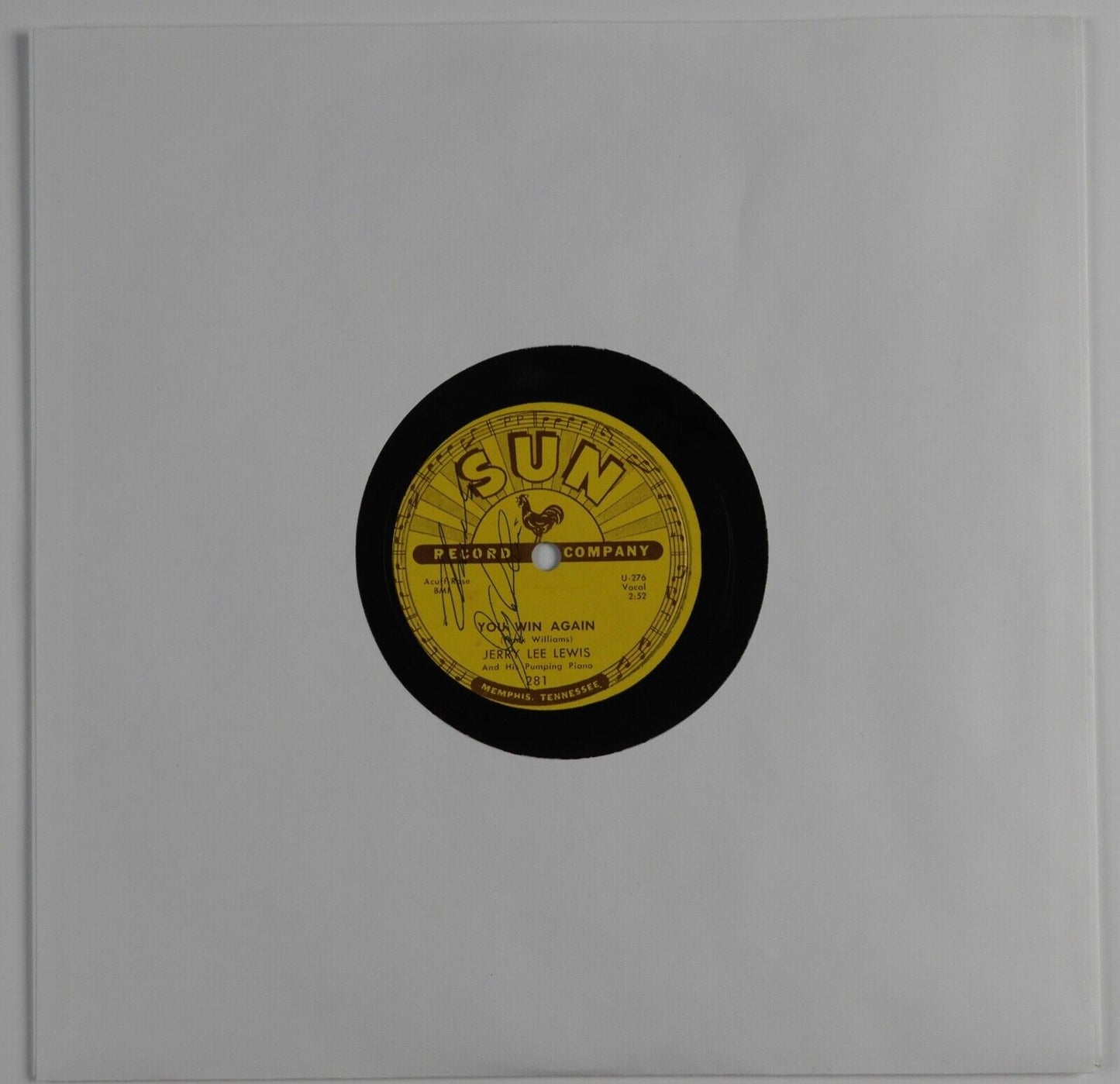 Jerry Lee Lewis JSA Signed Autograph Sun Record 78 Vinyl Record Original