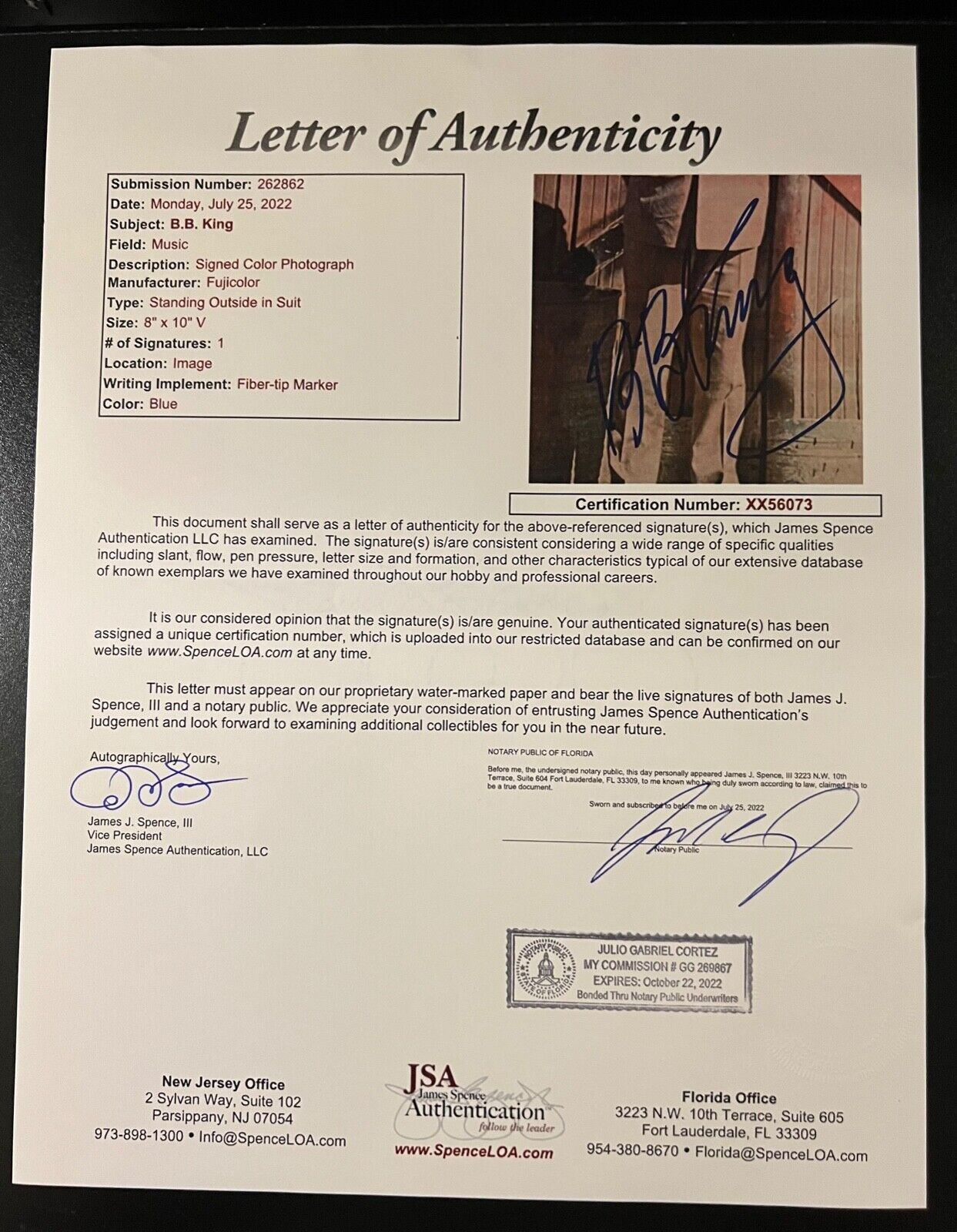 BB King JSA Signed Autograph Photo 8 x 10