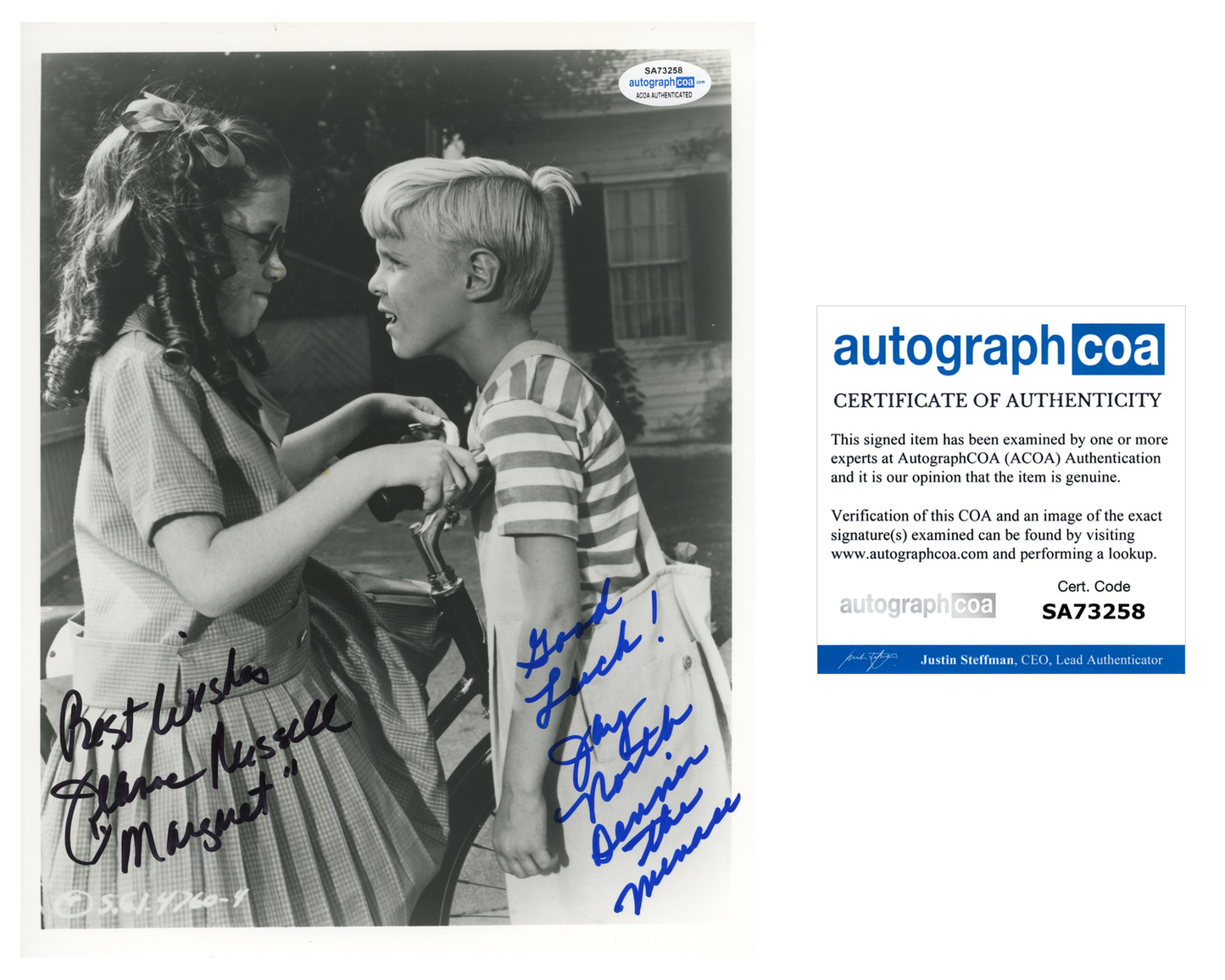 Jay North Dennis The Menace Jeanne Russell ACOA Signed Autograph 8 x 10 Photo