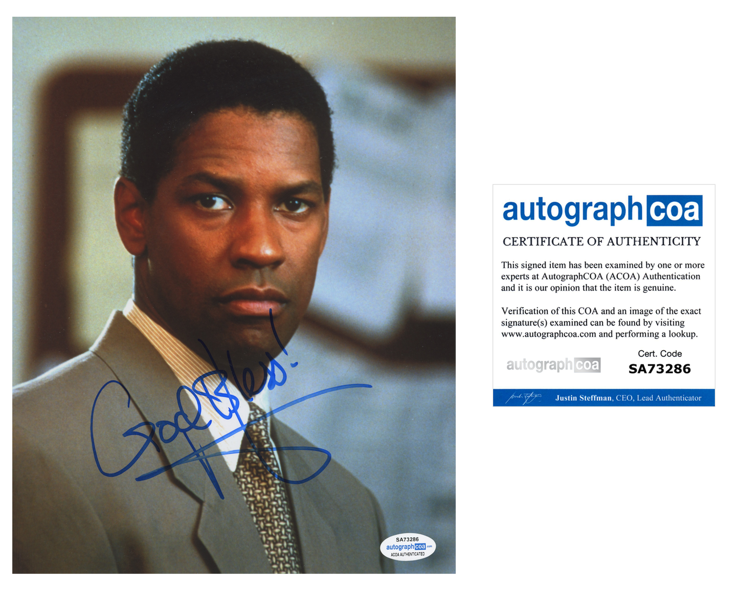 Denzel Washington Signed ACOA Signed Autograph 8 x 10 Photo