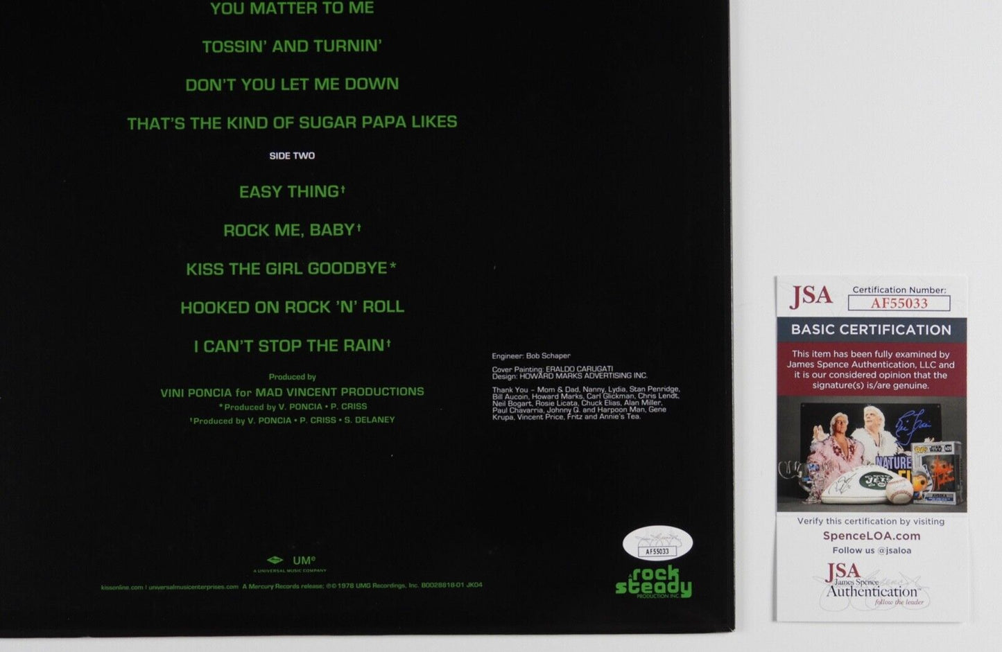 KISS Peter Criss JSA Signed Autograph Signed Record Album Solo Green Vinyl