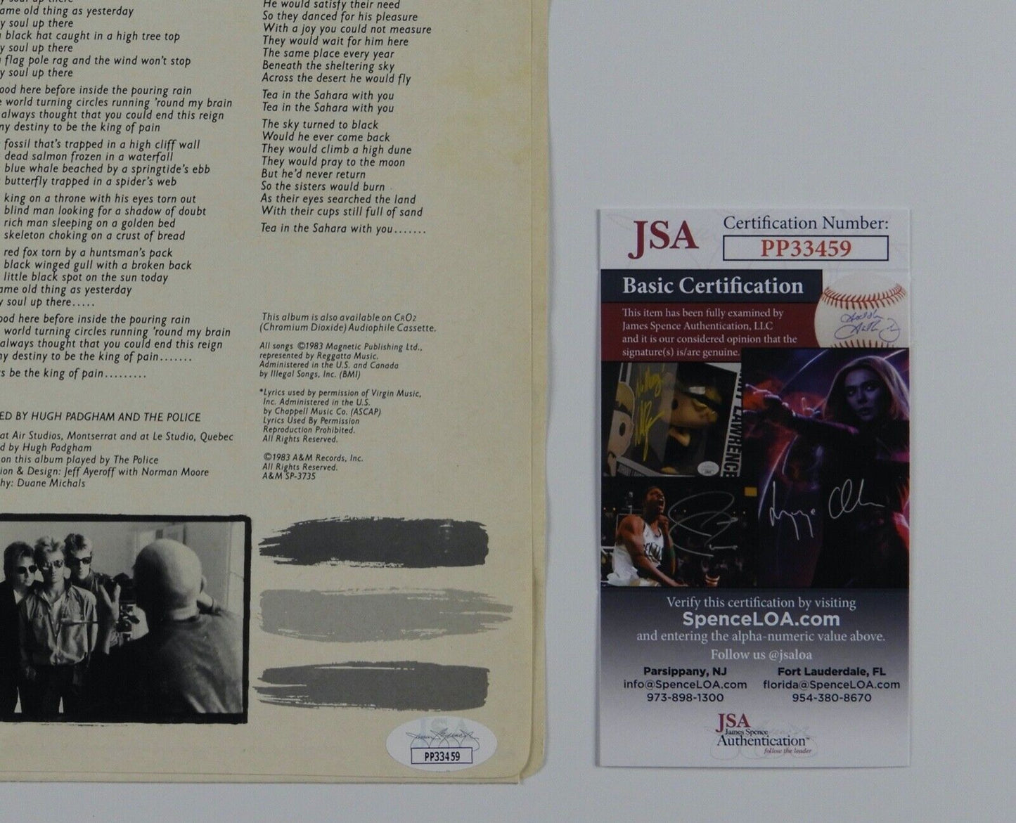 Stewart Copeland JSA Signed Autograph Album Insert The Police