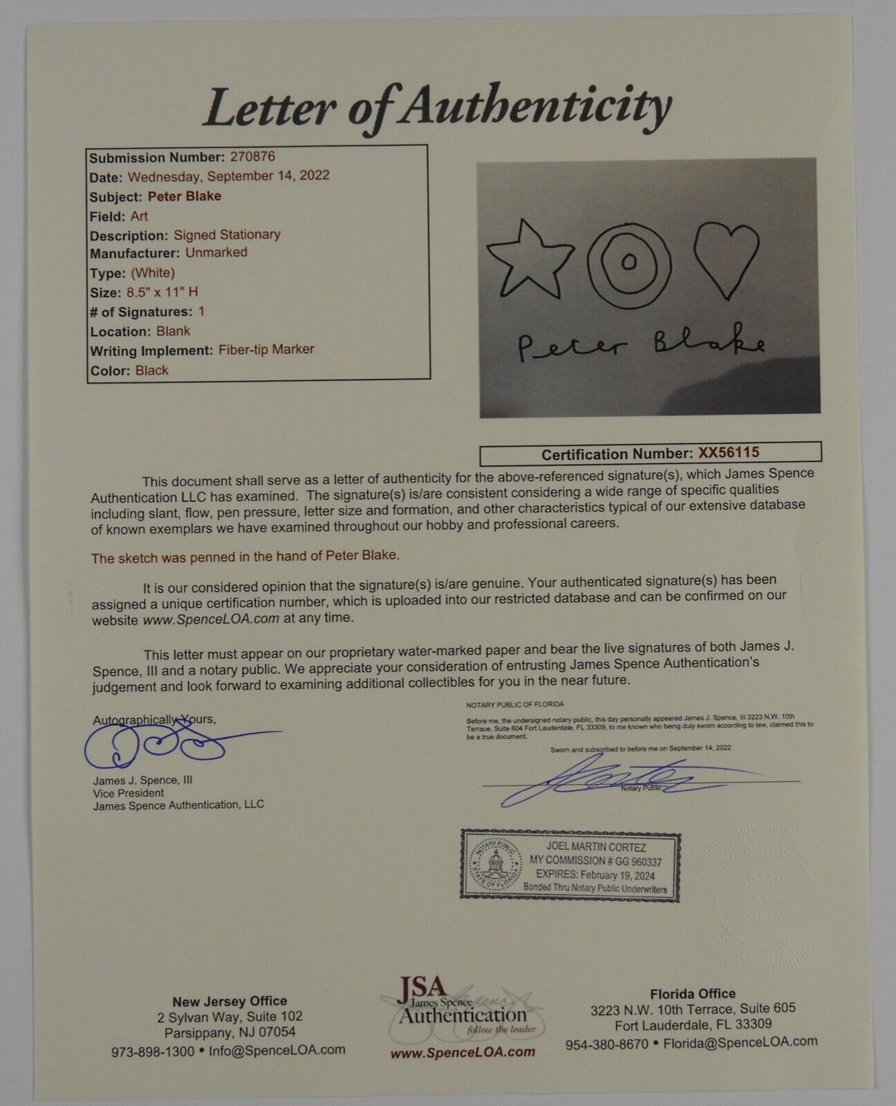 Peter Blake Signed JSA Autograph Sketch Beatles Cover Artist Sgt. Pepper's