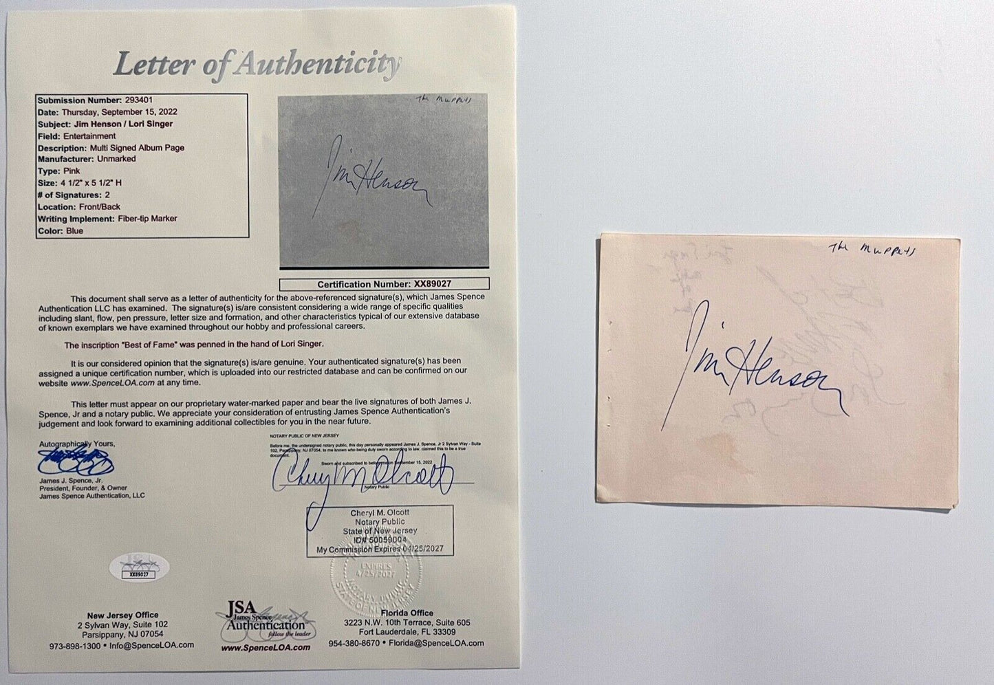 Jim Henson JSA COA Signed Autograph Cut The Muppets