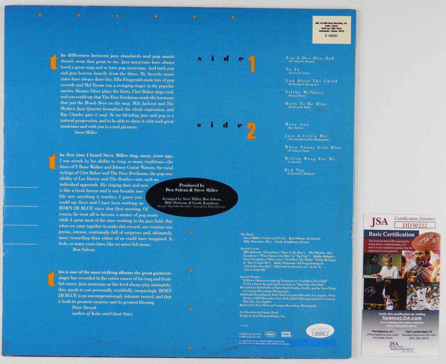 Steve Miller JSA Signed Autograph Record Album Vinyl Born 2 Blue