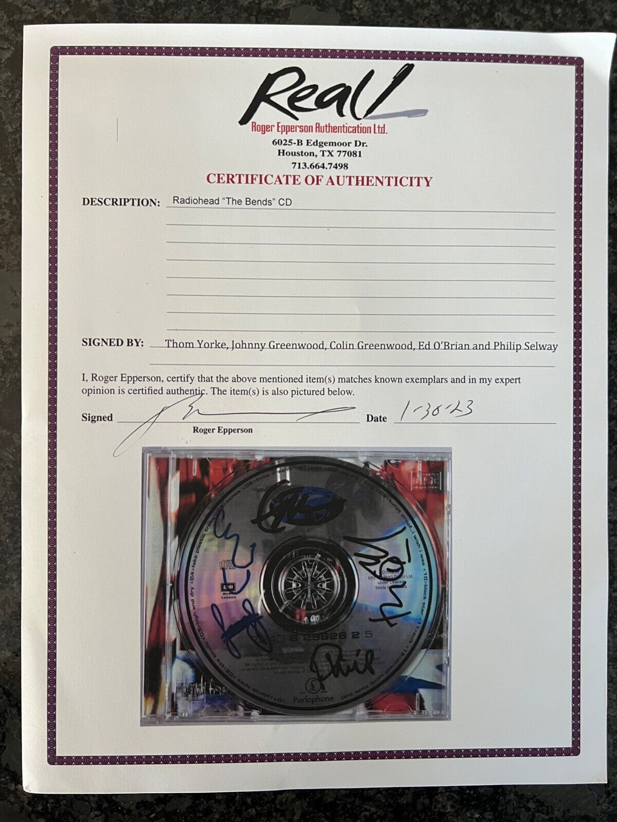 Radiohead Fully Signed Autograph JSA The Bends CD Epperson REAL COA Thom Yorke