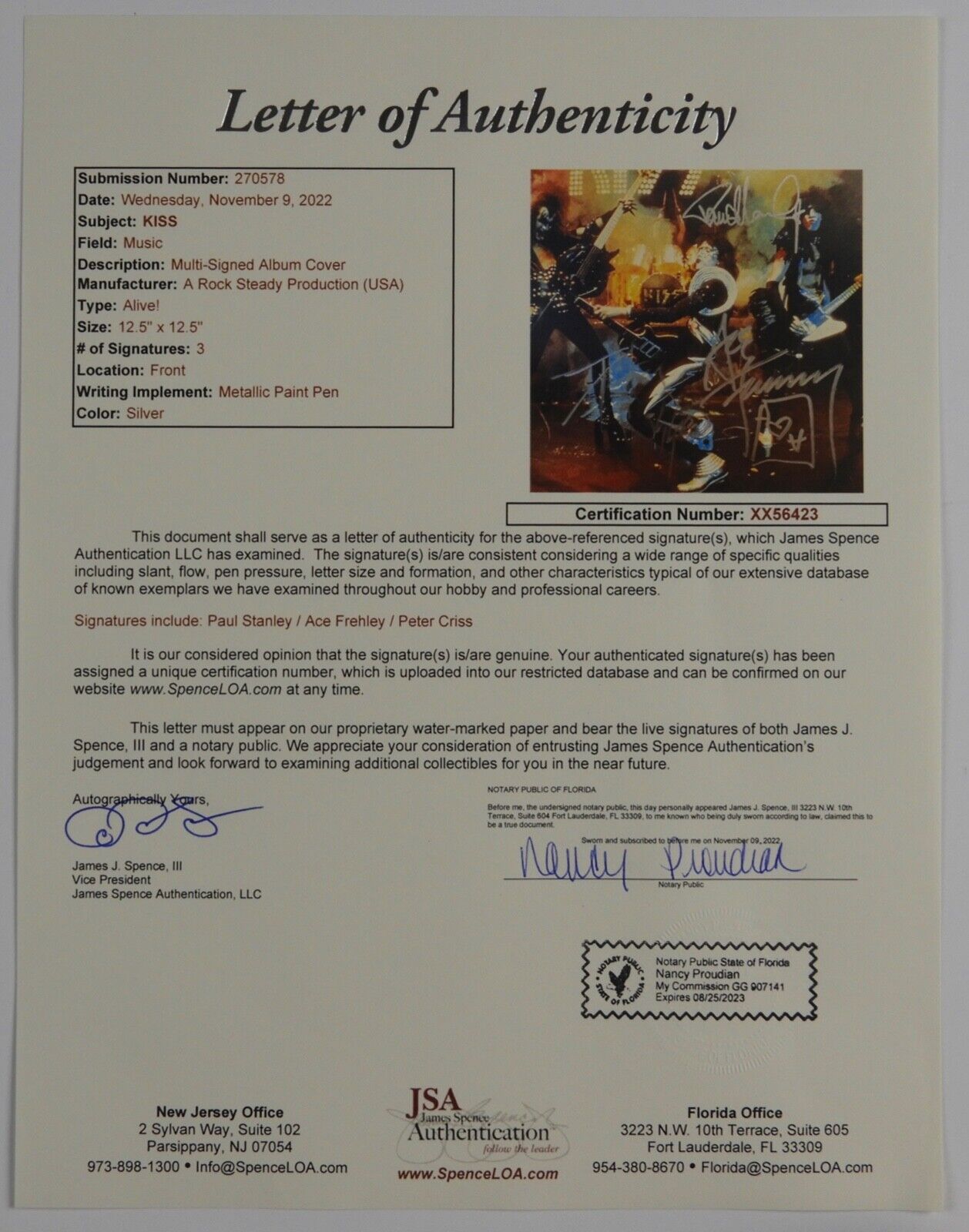 KISS JSA Paul Stanley Peter Criss Ace Autograph Signed Record Album Alive