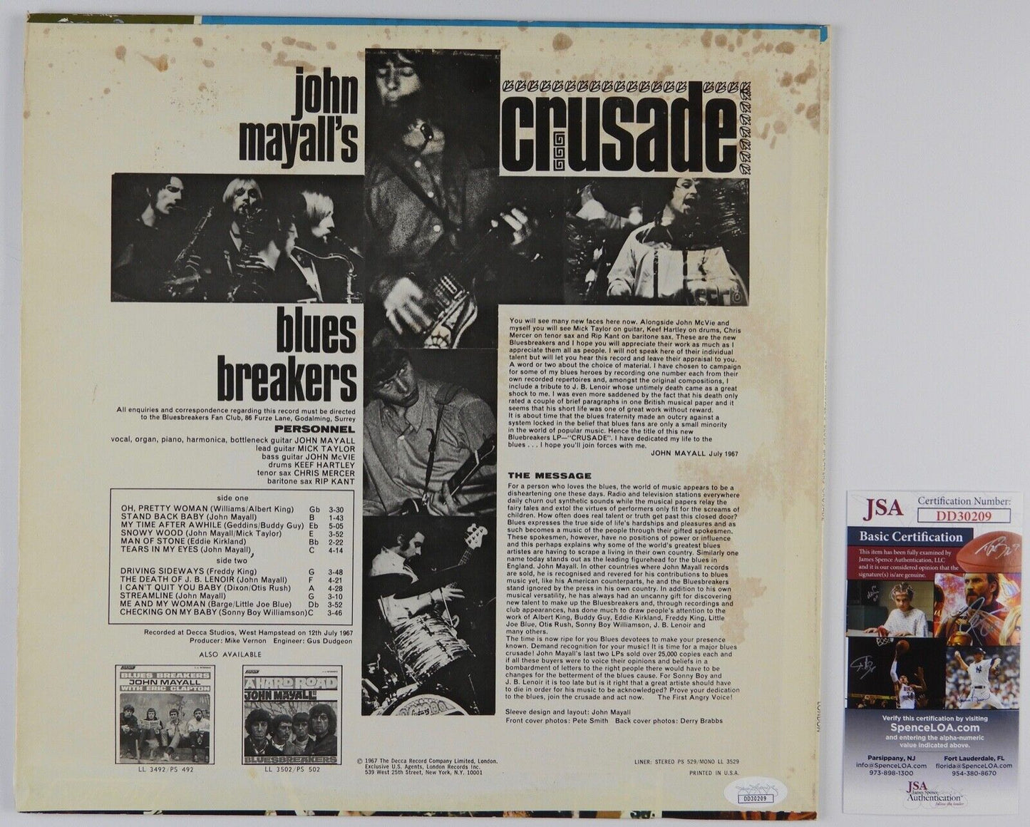 John Mayall's JSA Signed Autograph Record Album Vinyl Blues Breakers Crusade