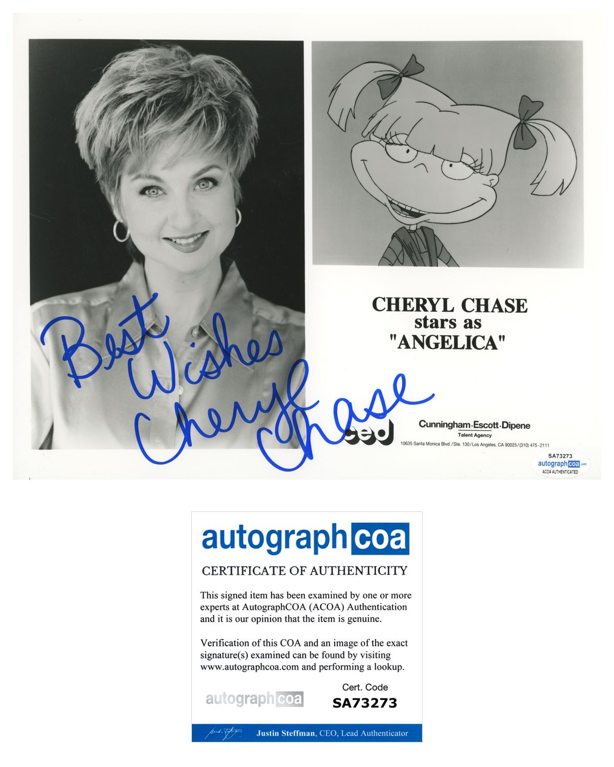 Cheryl Chase Rugrats ACOA Signed Autograph 8 x 10 Photo
