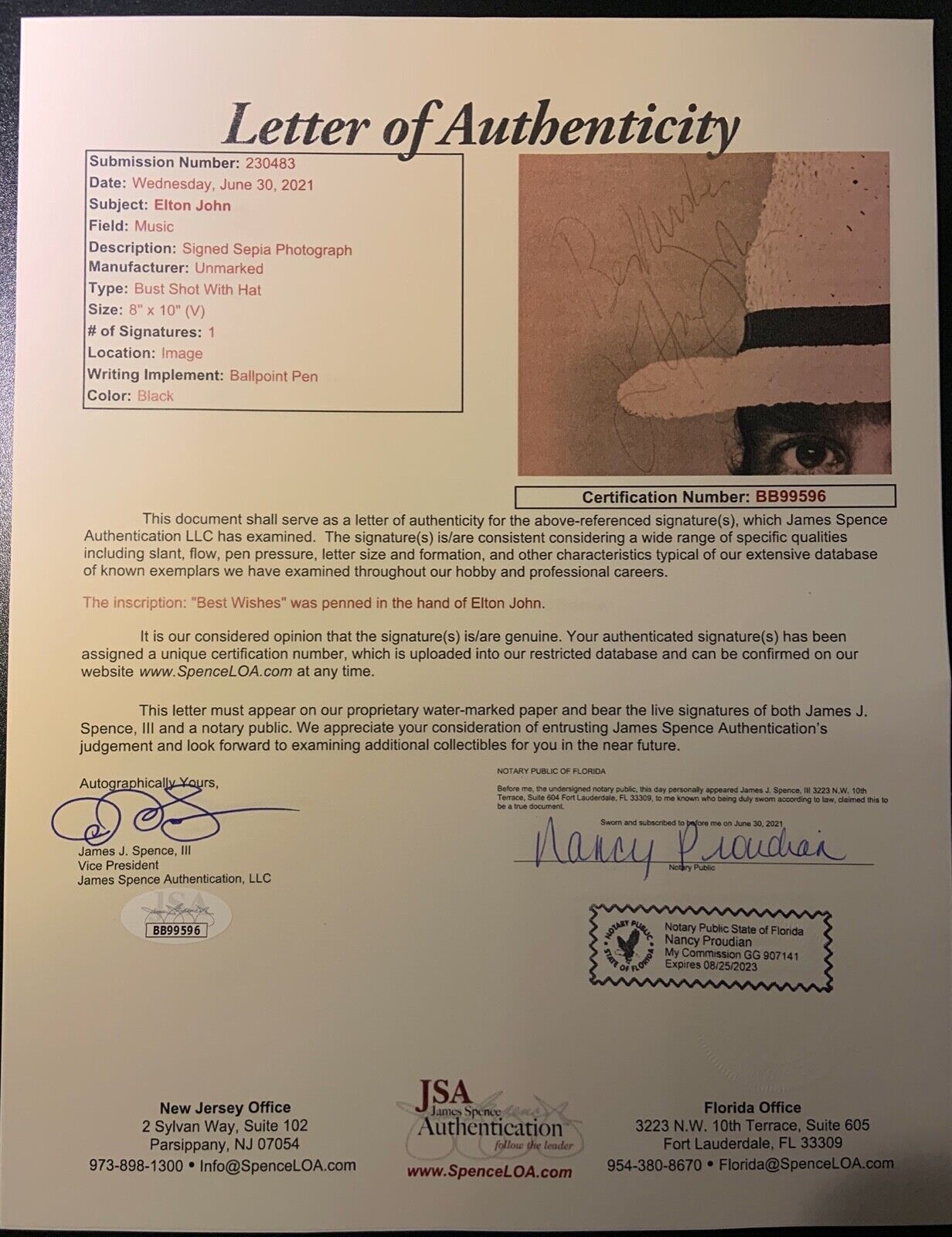 Elton John JSA Signed Autograph Photo 8 x 10