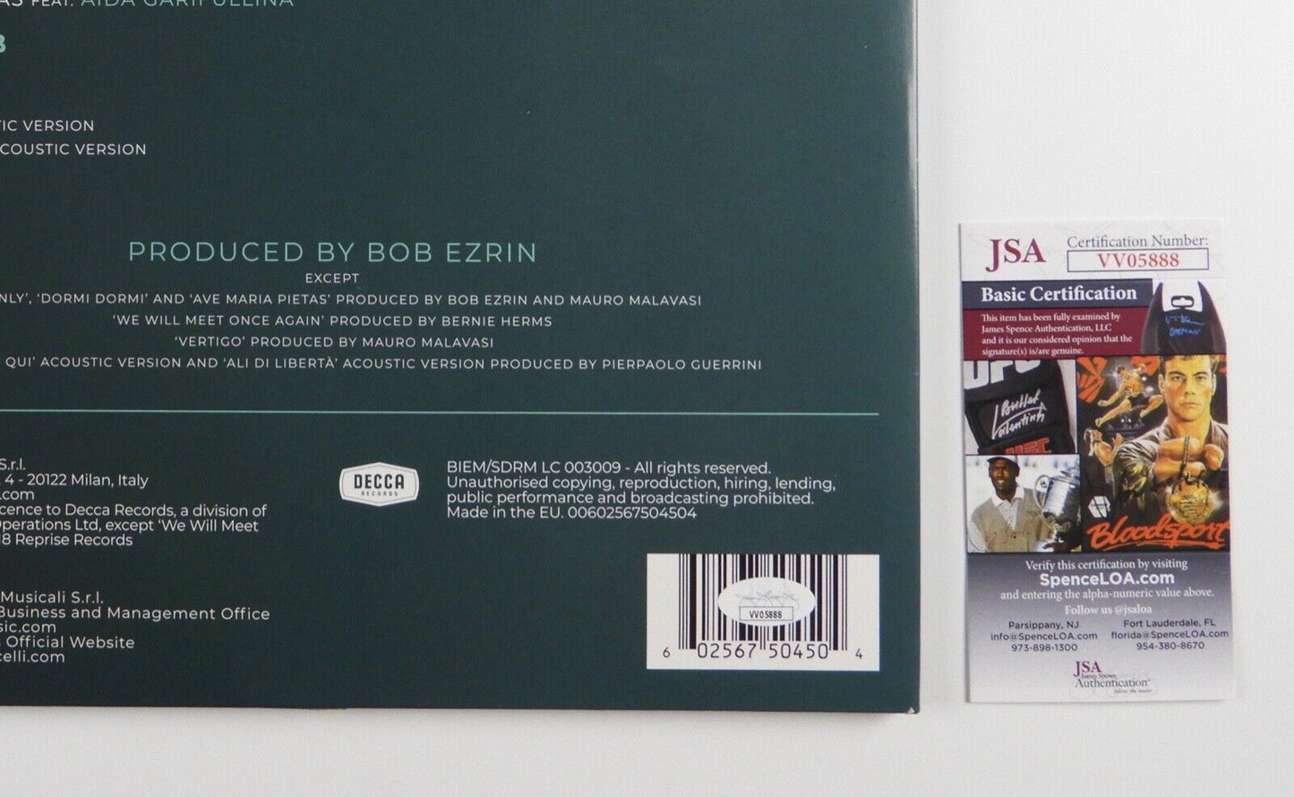 Andrea Bocelli JSA Signed Autograph Record Album Si