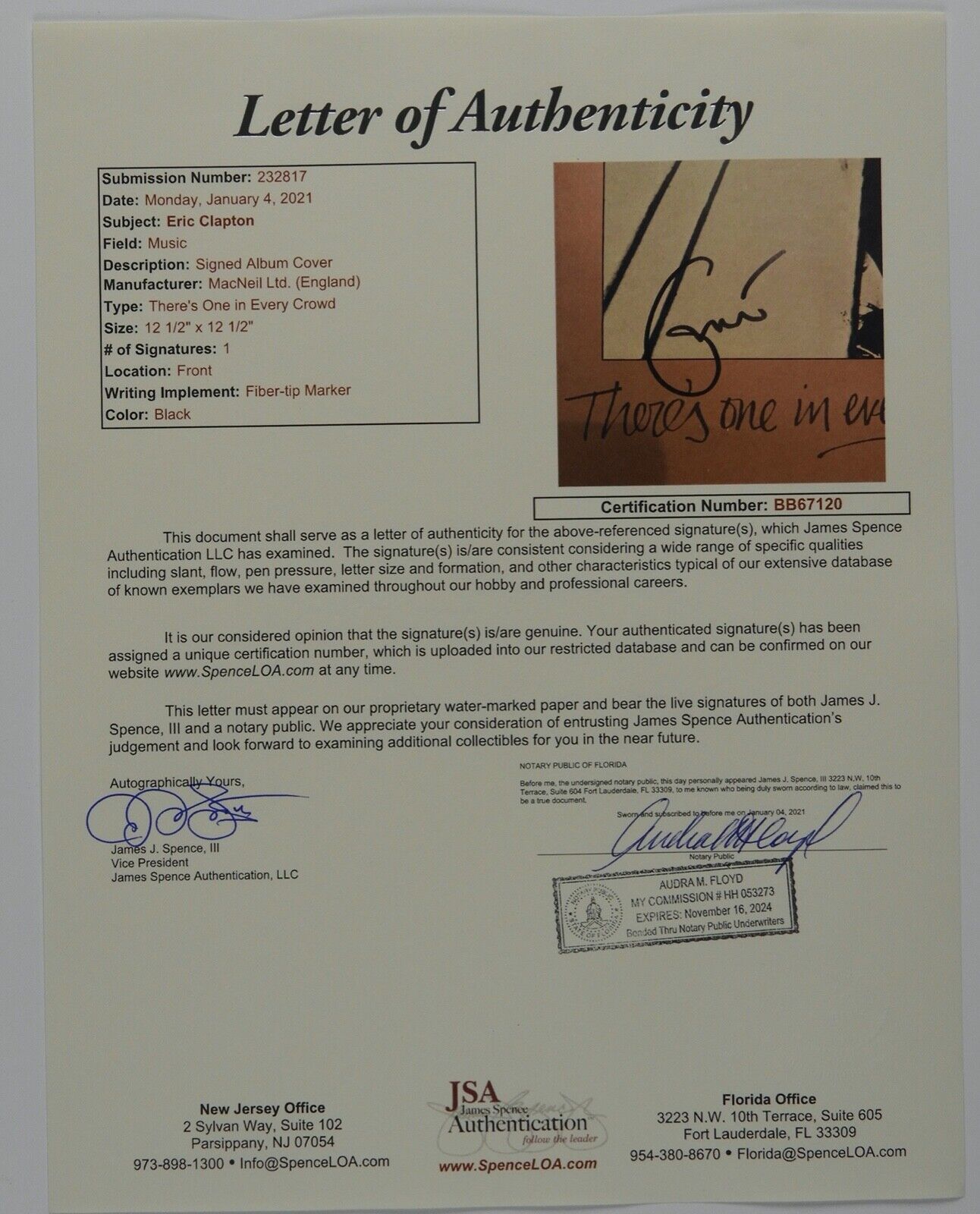 Eric Clapton JSA Signed Autograph There's One In Every Crowd Album Vinyl