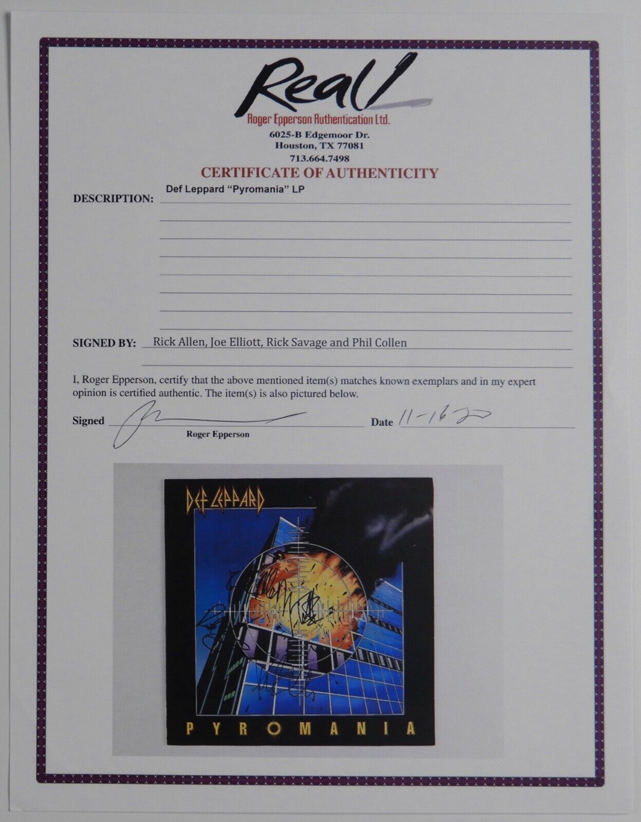 Def Leppard JSA Signed Autograph Album Record Vinyl Pyromania Joe Elliott Rick +