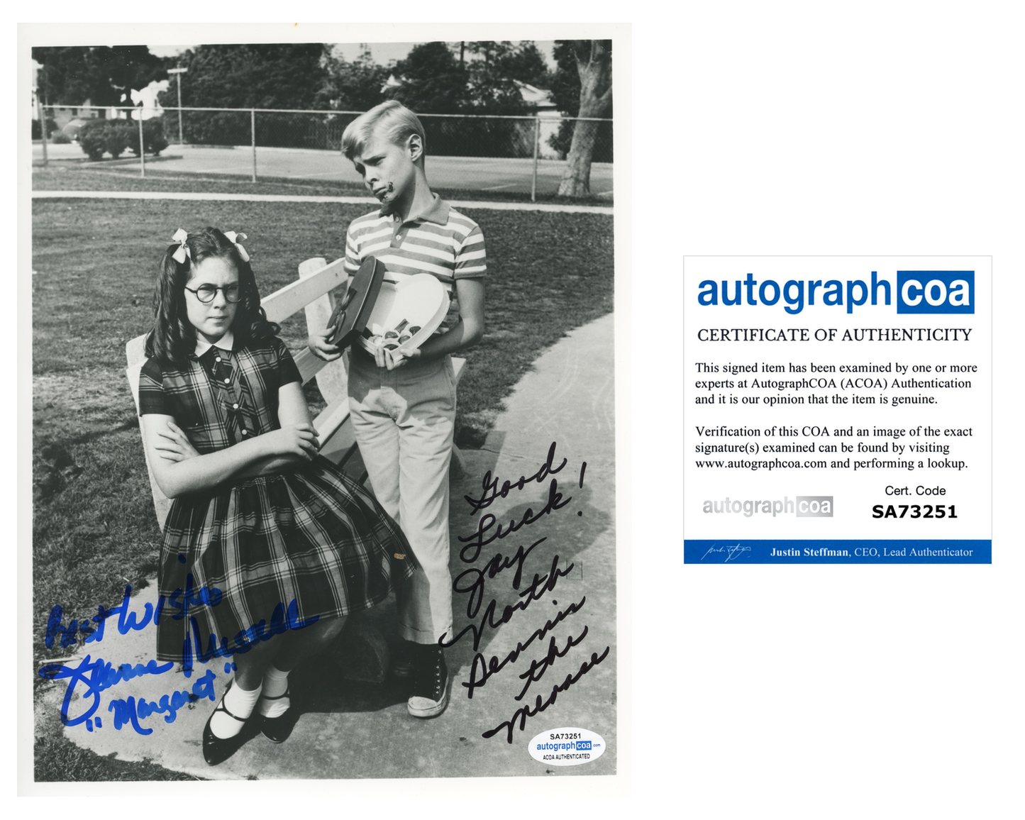 Jay North Dennis The Menace Jeanne Russell ACOA Signed Autograph 8 x 10 Photo