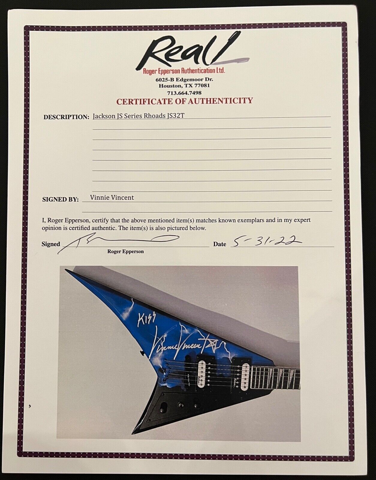 Vinnie Vincent Guitar KISS REAL Signed Autograph Jackson Guitar Creatures Themed