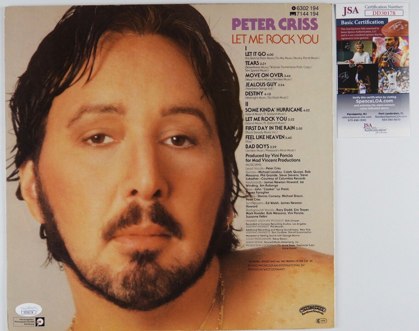 Peter Criss Signed Autograph JSA Record Album Vinyl KISS Let Me Rock You