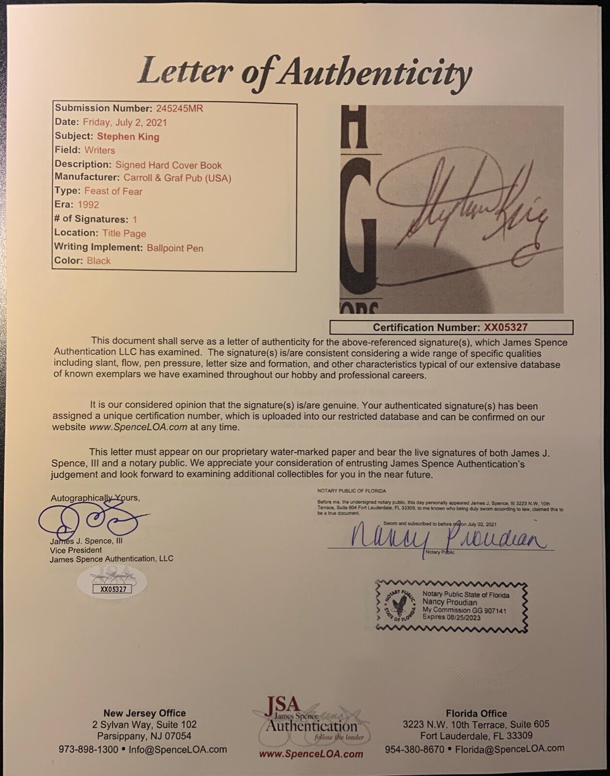 Stephen King Conversations with JSA Autograph Signed Book Feast Of Fear