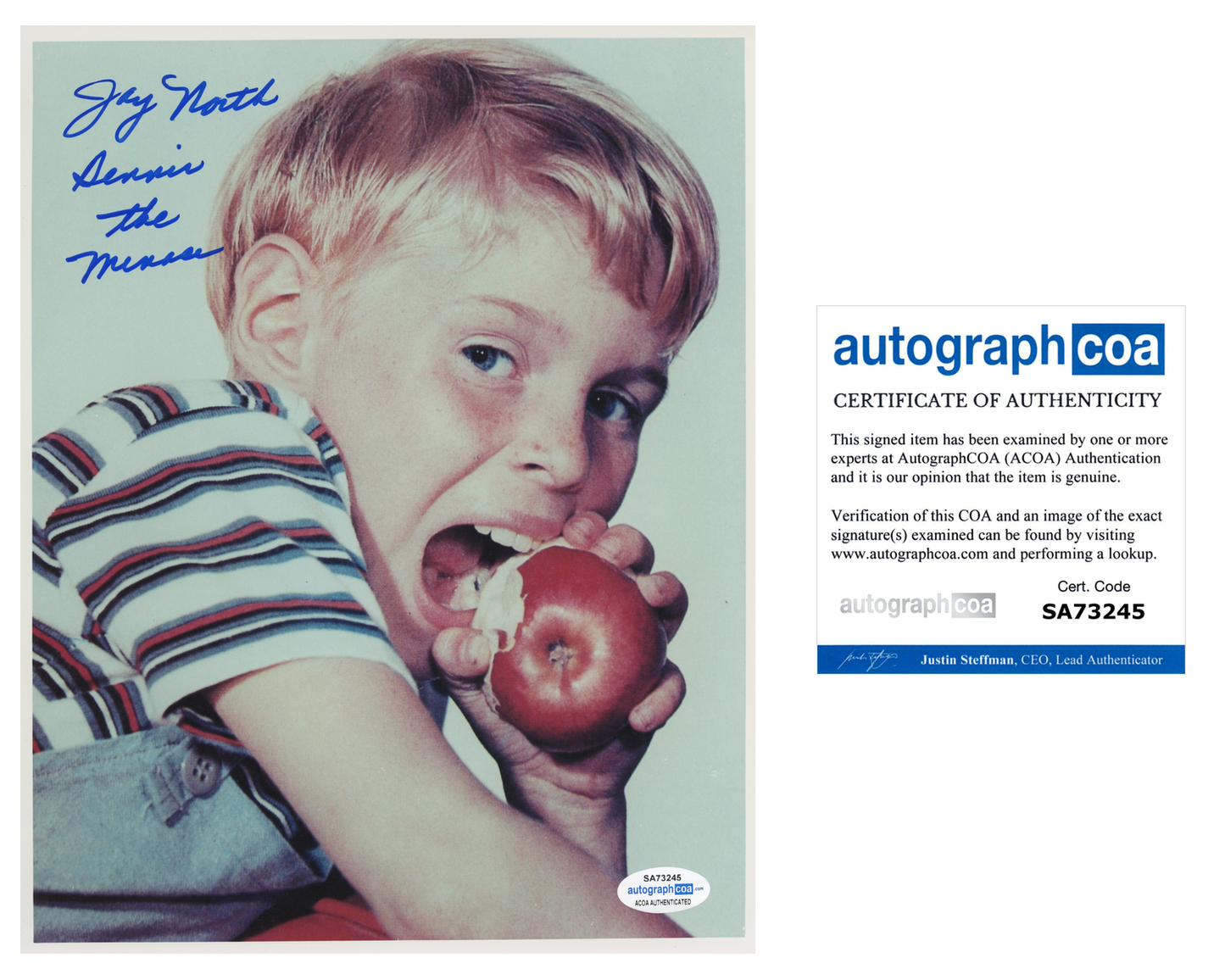 Jay North Dennis The Menace ACOA Signed Autograph 8 x 10 Photo