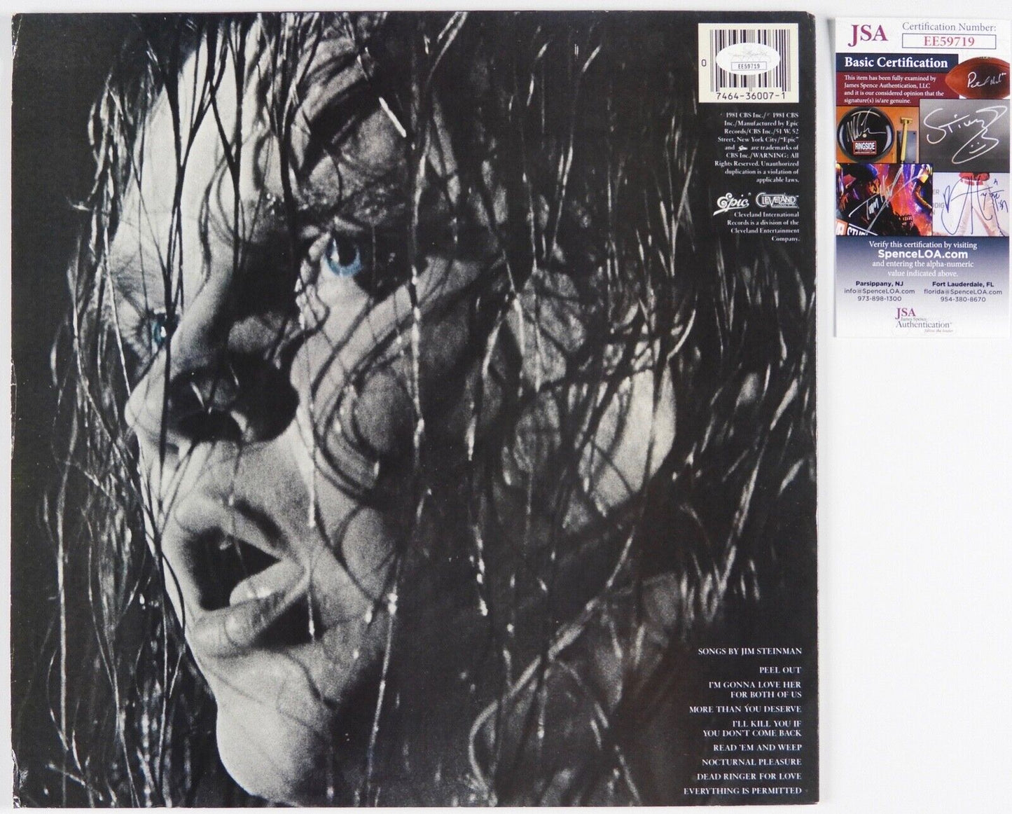 Meat Loaf Dead Ringer Signed Autograph JSA Album Vinyl Record LP