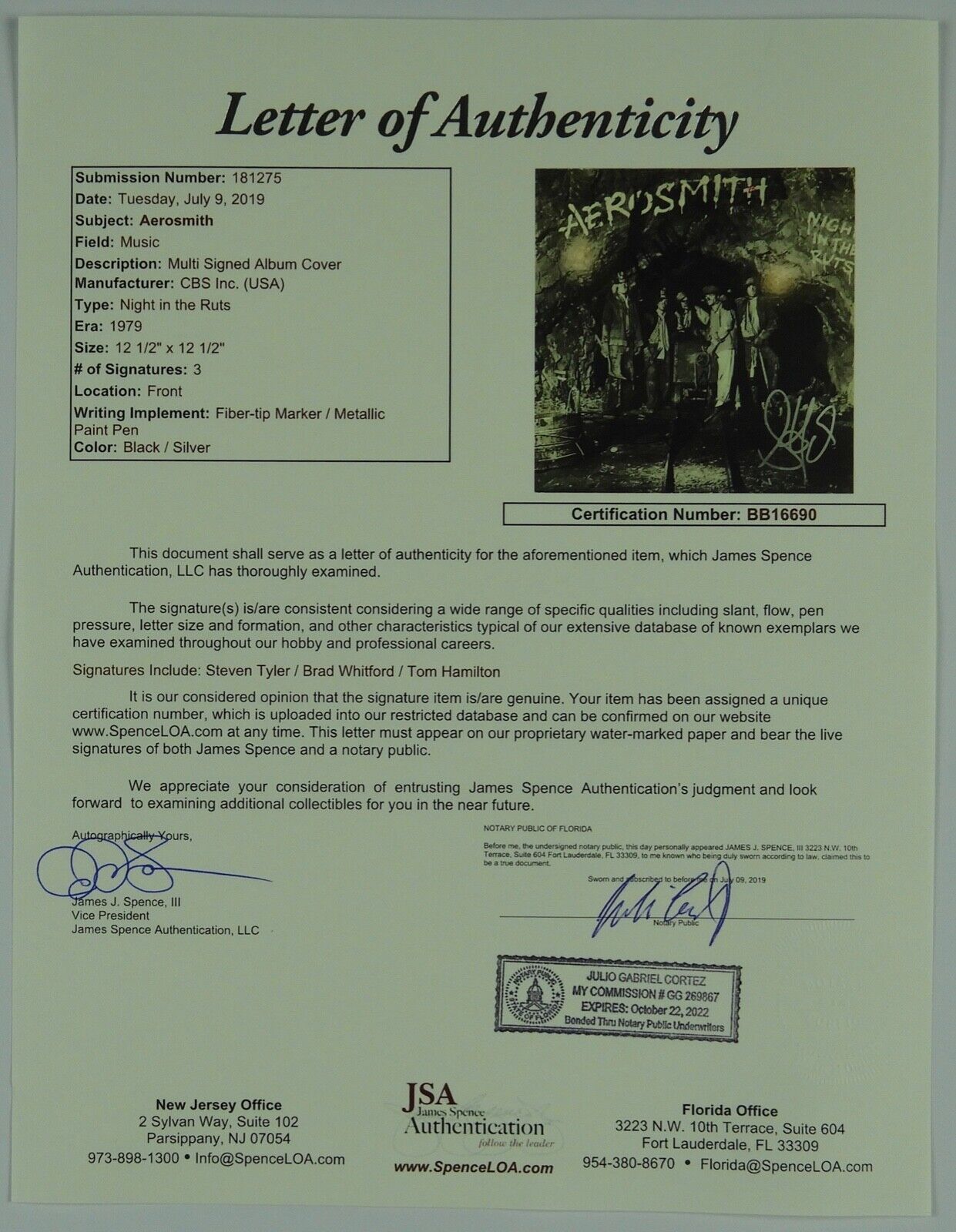 Aerosmith Signed Autograph Album Record JSA Steven Tyler Whittford Hamilton