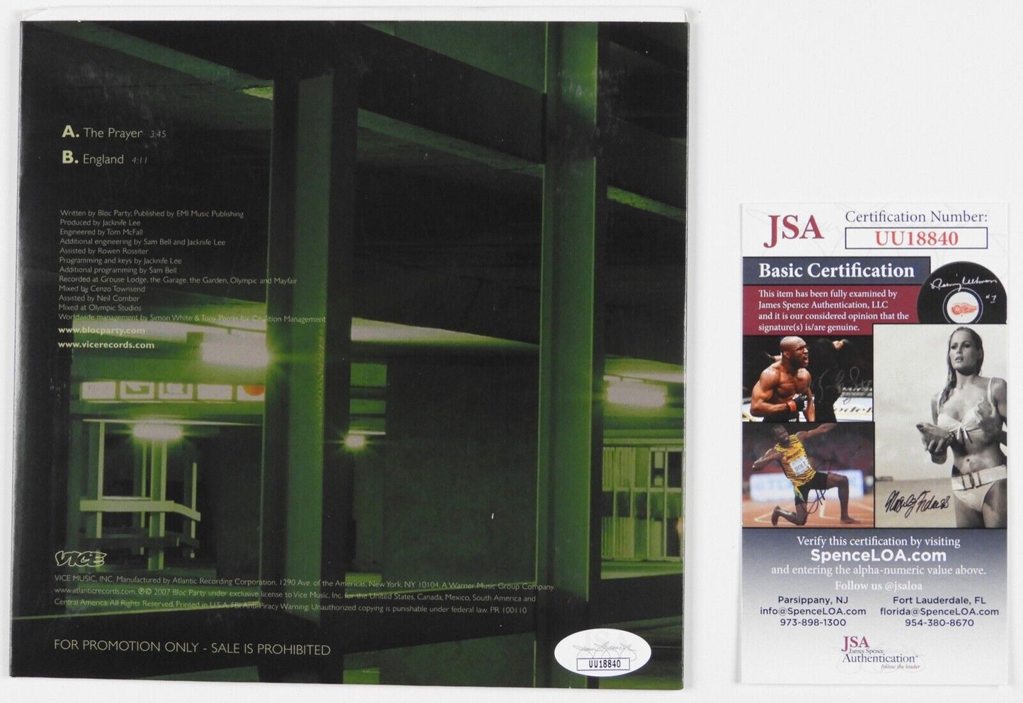 Bloc Party JSA Fully Signed Autograph 45 Record Vinyl The Prayer 7"