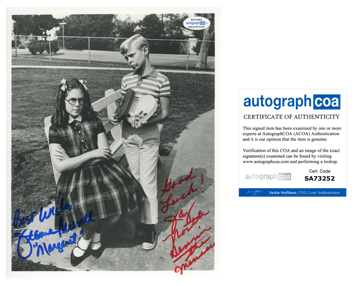 Jay North Dennis The Menace Jeanne Russell ACOA Signed Autograph 8 x 10 Photo