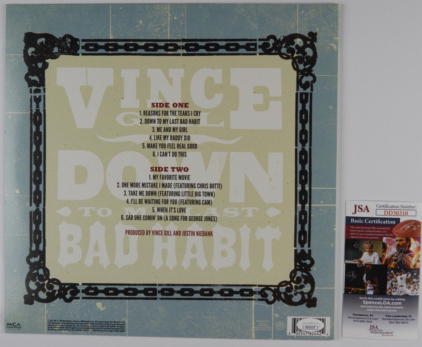 Vince Gill JSA Signed Autograph Record Album Vinyl Down To My Last Bad Habit