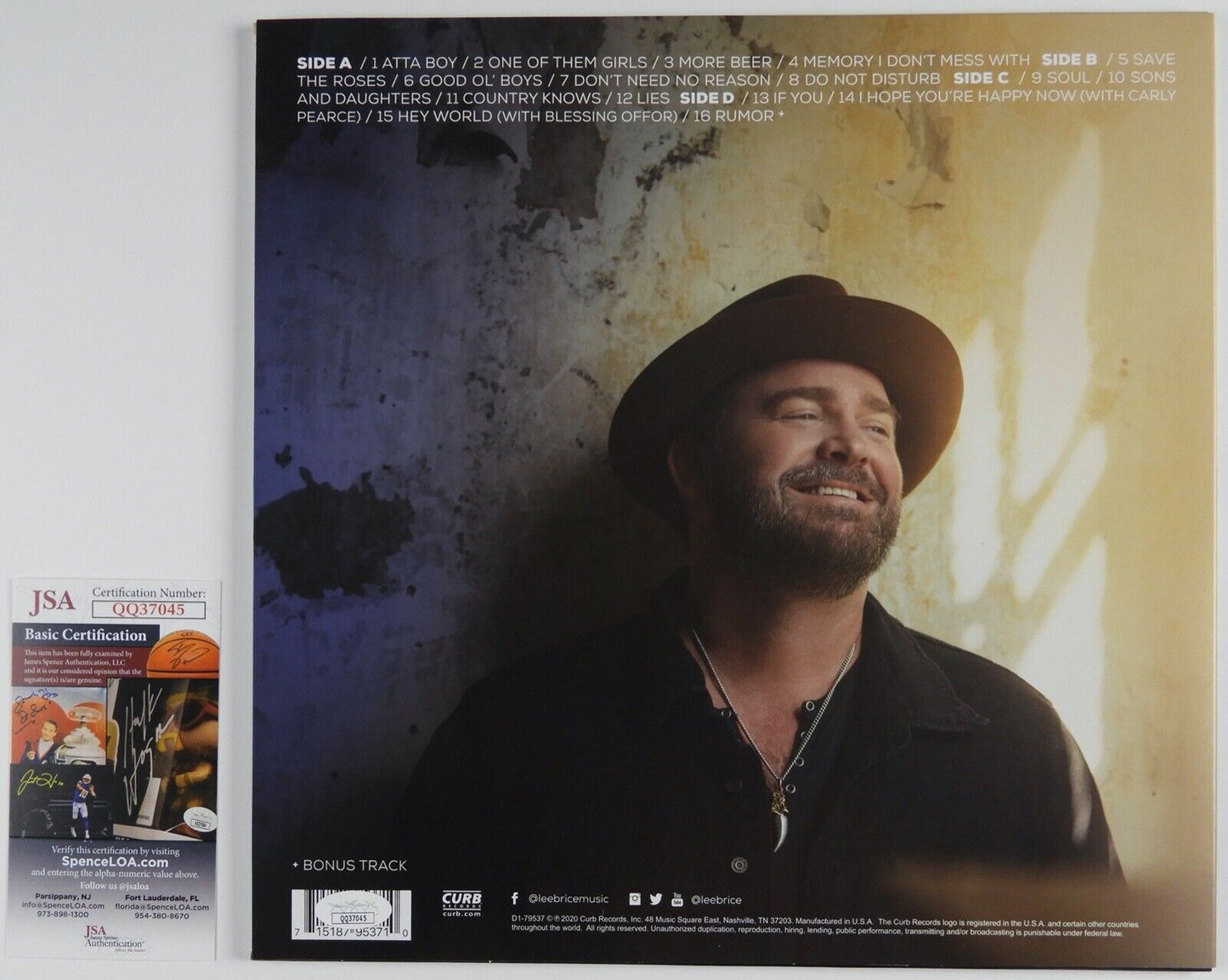 Lee Brice Signed JSA Signed Autograph Album Record LP Green Vinyl Hey World