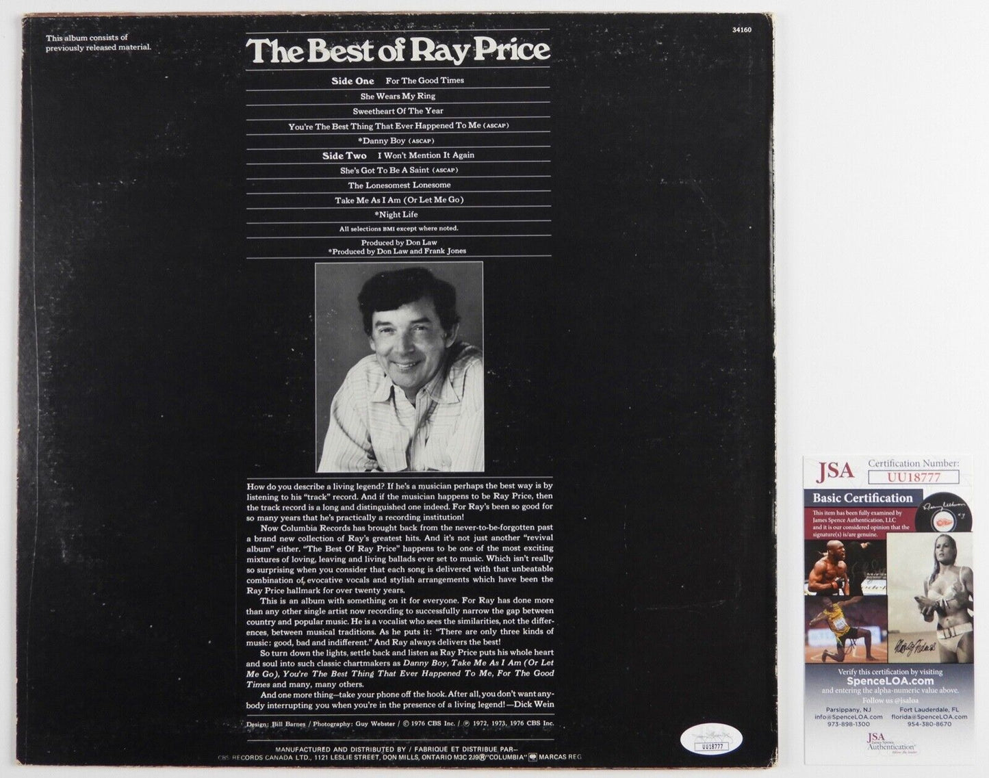 Ray Price JSA Autograph Signed Record Album Vinyl The Best Of