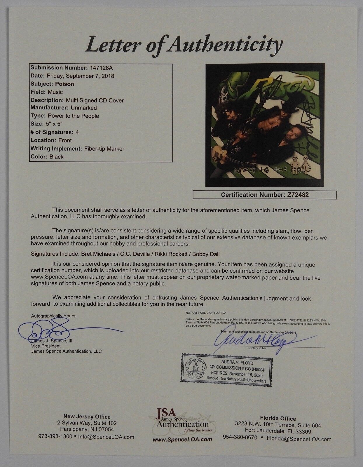 Poison Full Band signed autograph Bret Michaels + 3 CD Booklet JSA COA