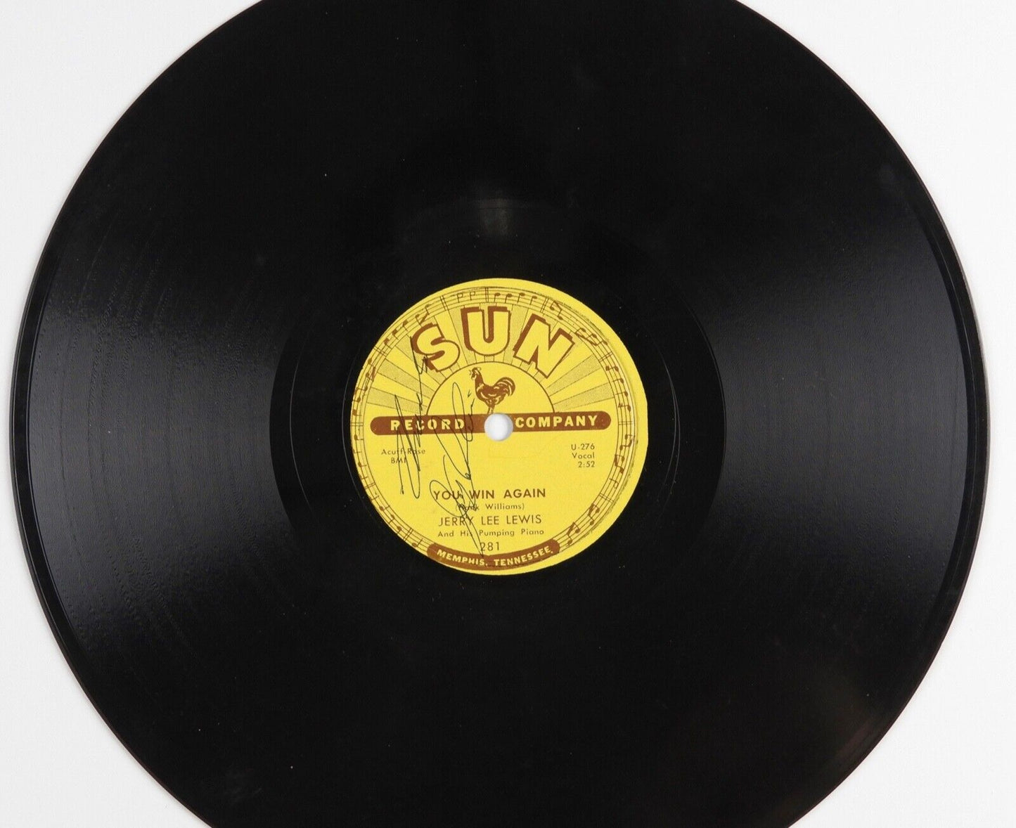 Jerry Lee Lewis JSA Signed Autograph Sun Record 78 Vinyl Record Original