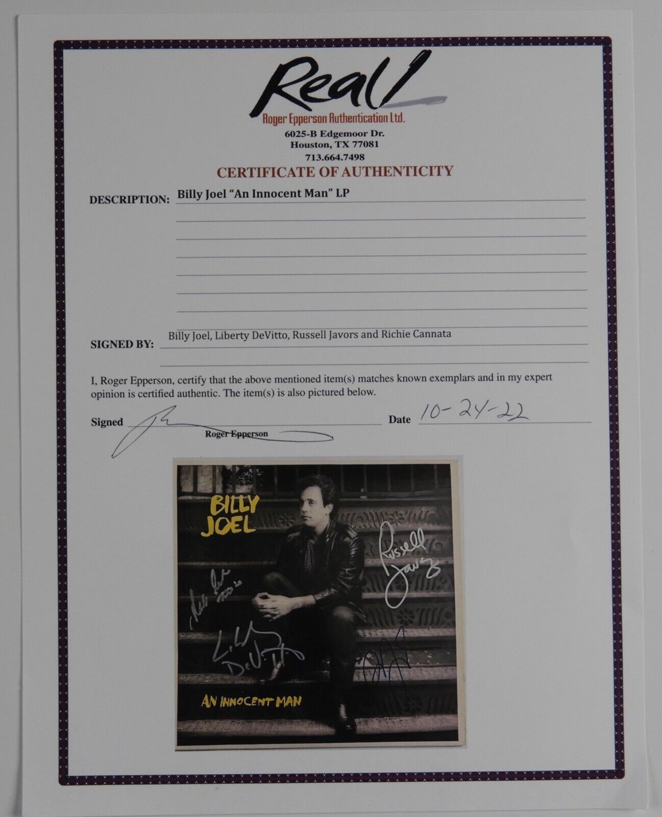 Billy Joel Signed Autograph Album Record with Band REAL Epperson An Innocent Man