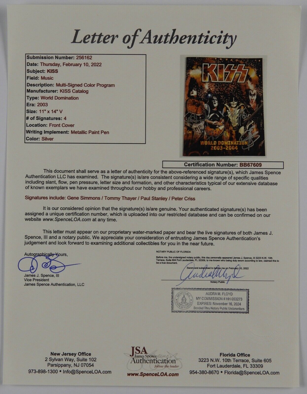 KISS JSA Signed Autograph World Domination Tour Book Gene Simmons Paul Stanley
