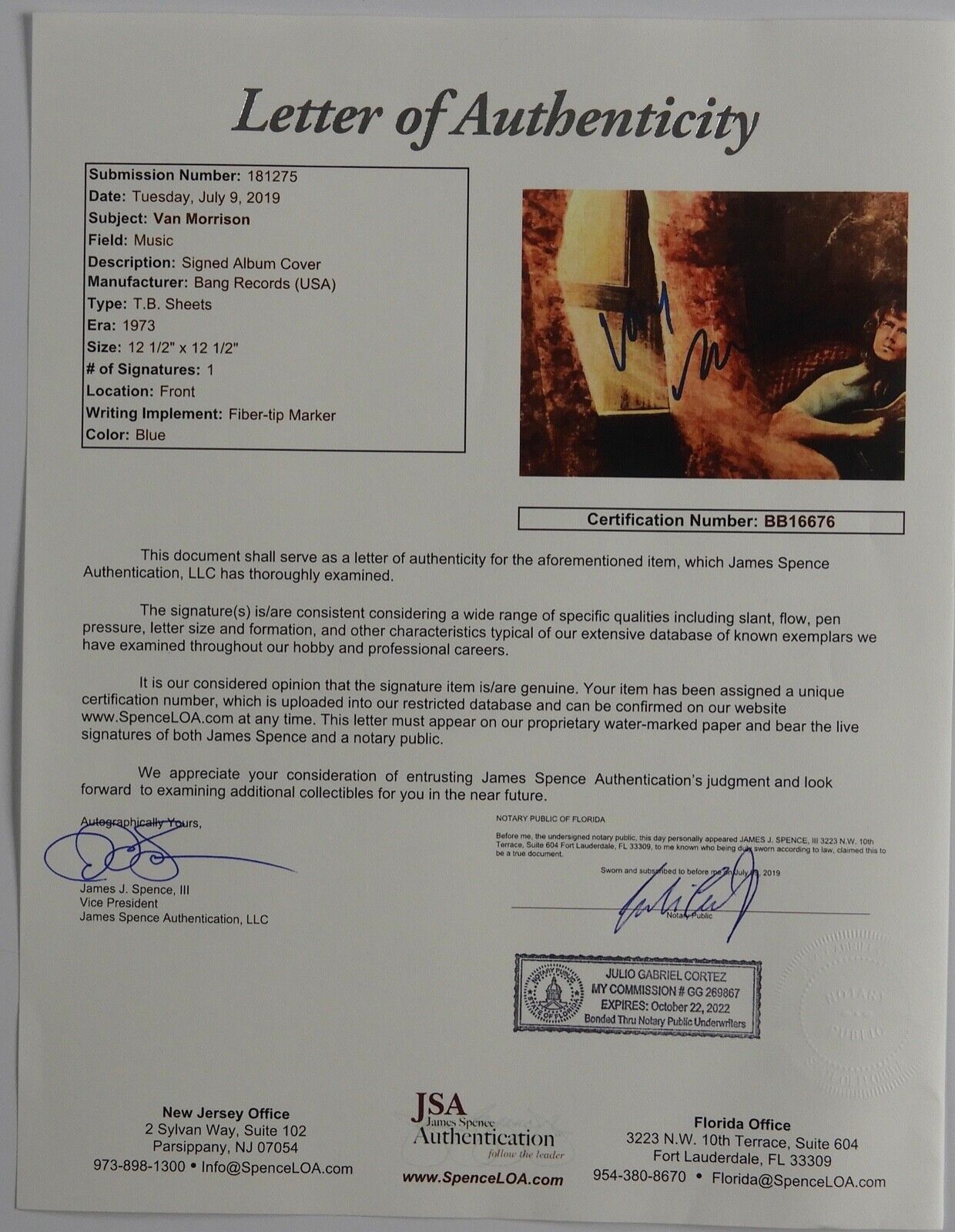 Van Morrison JSA Signed Autograph Record Album Vinyl T B Sheets