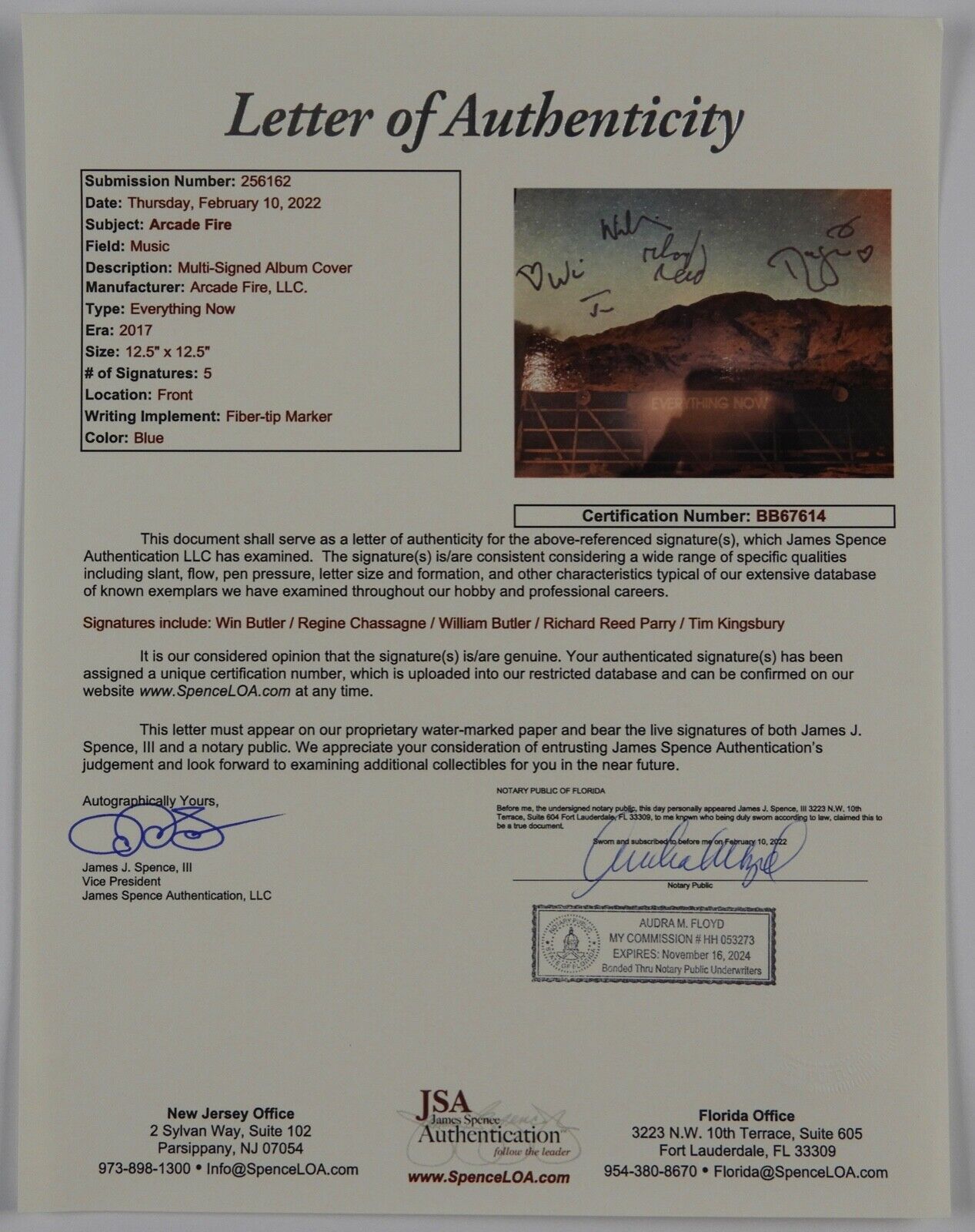 Arcade Fire Fully Group Signed Autograph Record Vinyl Album Everything Now