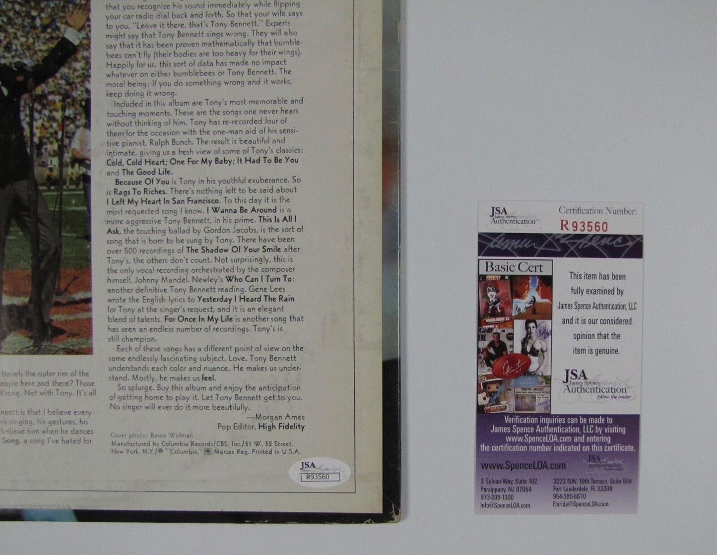 Tony Bennett Sings All Time Fame Hits Signed Autograph Record Album JSA Vinyl