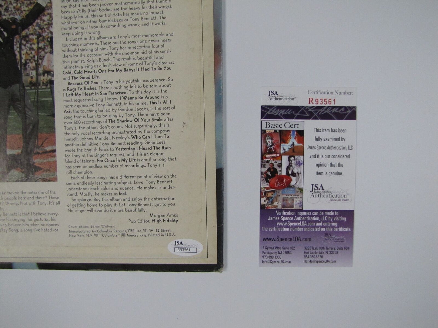 Tony Bennett Sings All Time Fame Hits Signed Autograph Record Album JSA Vinyl