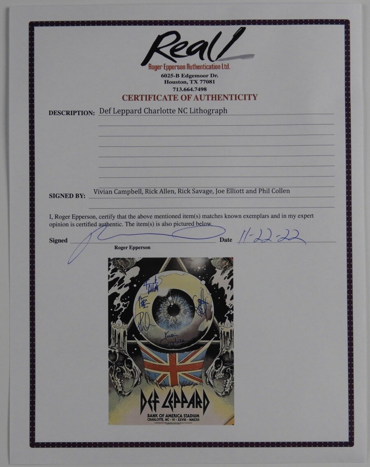 Def Leppard Fully Signed Stadium Tour Lithograph Poster Autograph Epperson REAL